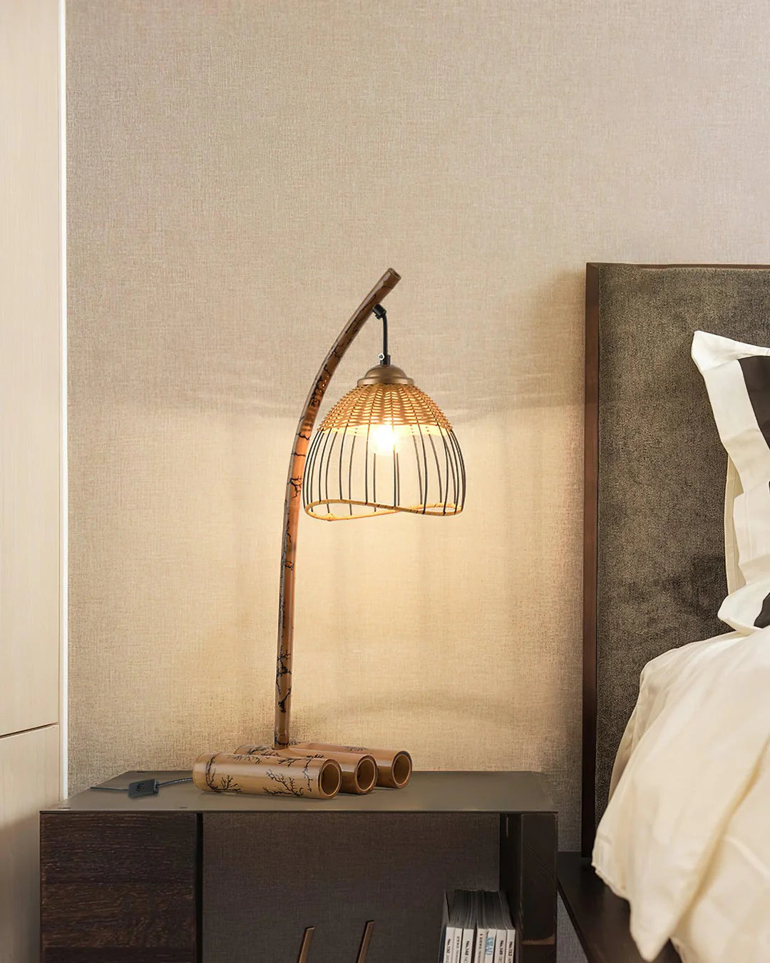 Zen Bamboo Table Lamp - Natural Wood Nightstand Light for Bedroom, Living Room, Office | Soft Ambient Lighting for Relaxation & Meditation