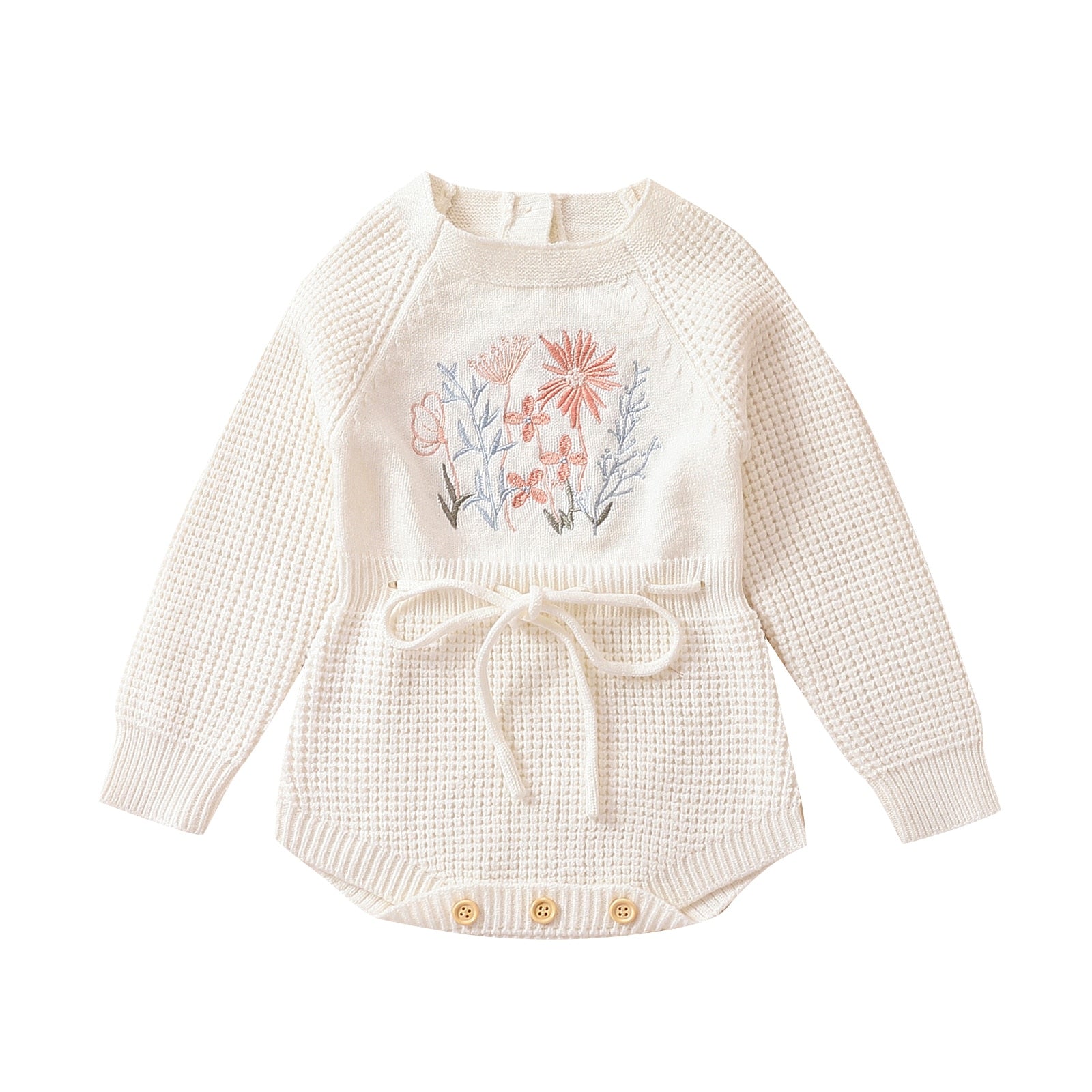 Floral Embroidered Girls Knit Romper - Cute Baby Outfit for Spring & Summer - Perfect for Playdates, Parties & Photo Shoots
