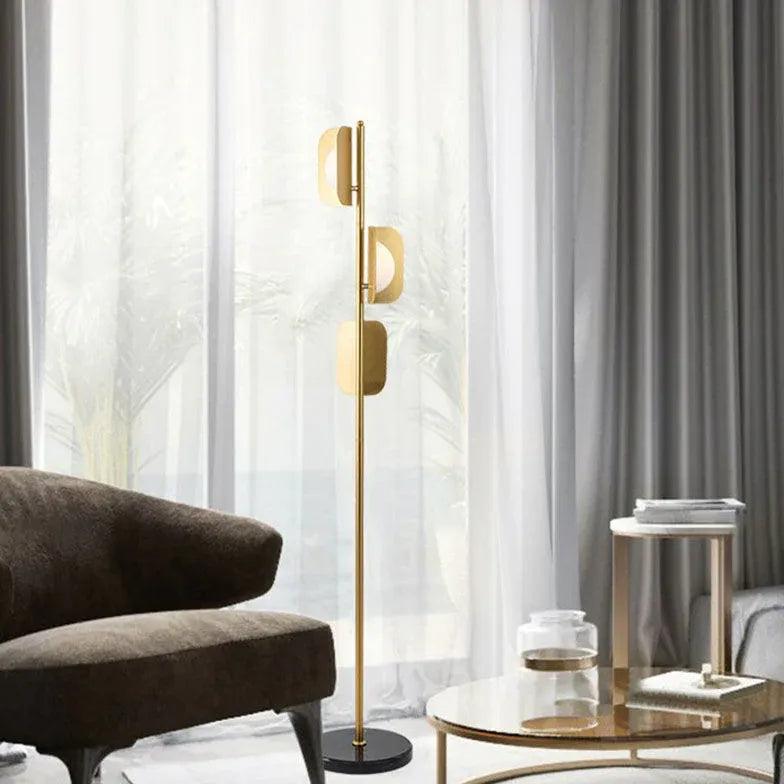 3-Headed Gold Metal Plate Floor Lamp - Modern Adjustable Standing Light for Living Room, Bedroom & Office Decor