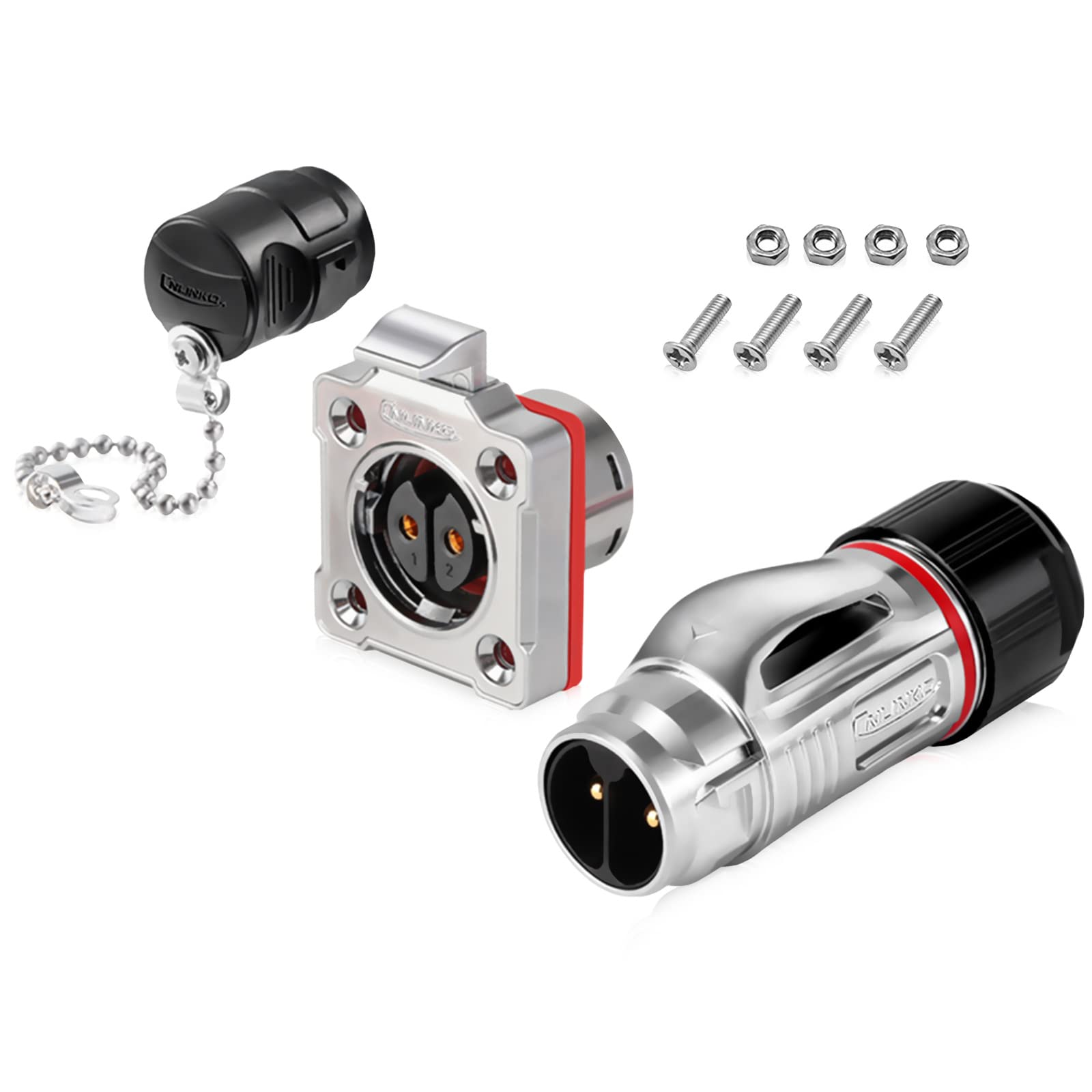 2 Pin Waterproof Connector - Industrial Metal Aviation Cable Connector for Automotive, Marine, Lighting - Weatherproof Electrical Wire Connectors for Indoor/Outdoor Use in Harsh Environments