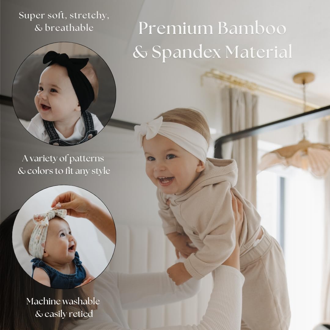 Premium Soft Stretchy Bamboo Headbands for Baby Girls, Newborns & Toddlers - Neutral Brown Baby Bows | Gentle Hair Accessories for Everyday Wear, Photo Shoots & Special Occasions