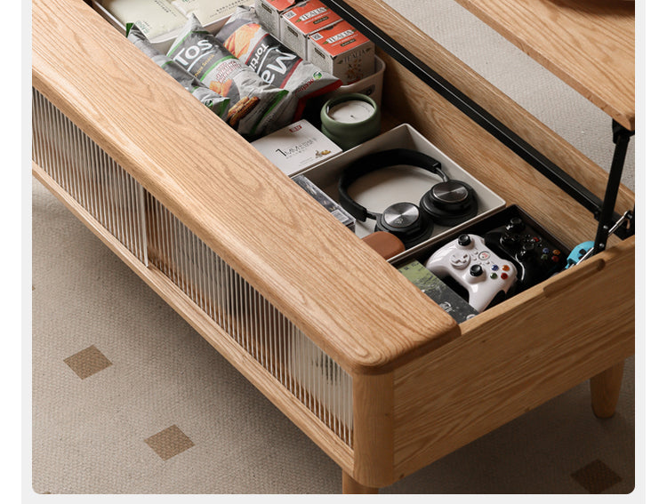 Solid Oak Wood Modern Lift-Top Coffee Table with Slate Finish - Perfect for Living Room, Home Office, and Small Spaces