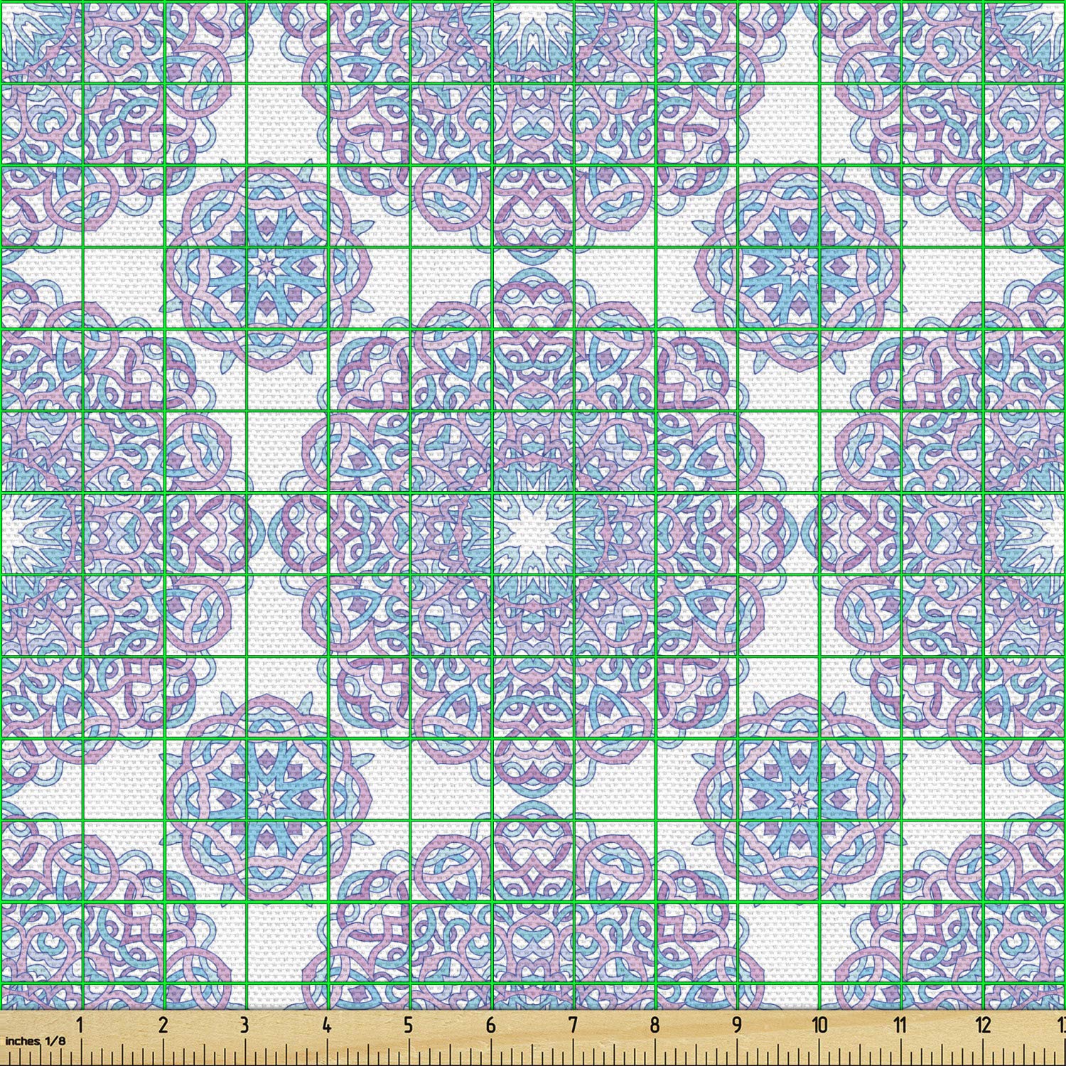 Ambesonne Mandala Fabric by The Yard - Pastel Yoga Meditation Cultural Print with Entangled Floral Lines - Decorative Upholstery & Home Decor Fabric (10 Yards, Lilac Blue White) - Perfect for Yoga Studios, Bohemian Home Decor, Meditation Spaces & DIY Craft Projects