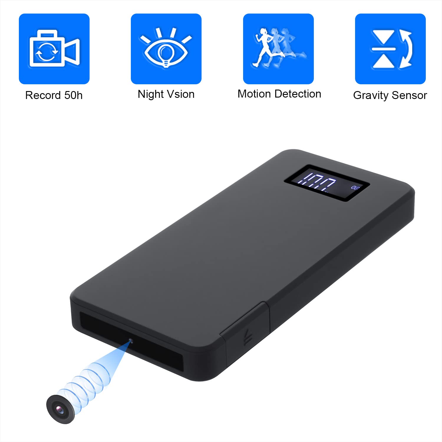 Spy Camera 64GB 10000mAh - HD 1080P Hidden Camera with Motion Detection, Night Vision & Gravity Sensor - Portable Covert Security Cam for Home, Office & Nanny Monitoring - No App Needed