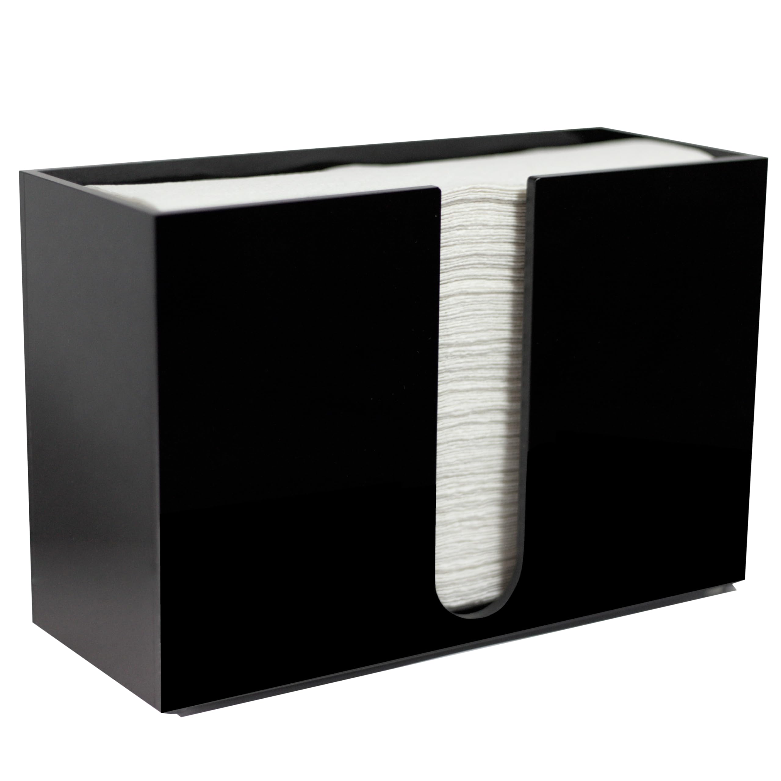 Black Acrylic Countertop Paper Towel Dispenser - Folded Napkin Holder for Kitchen & Bathroom | C-Fold, Z-Fold, Trifold Multifold Towel Storage | Space-Saving & Hygienic Solution for Restaurants, Offices & Homes