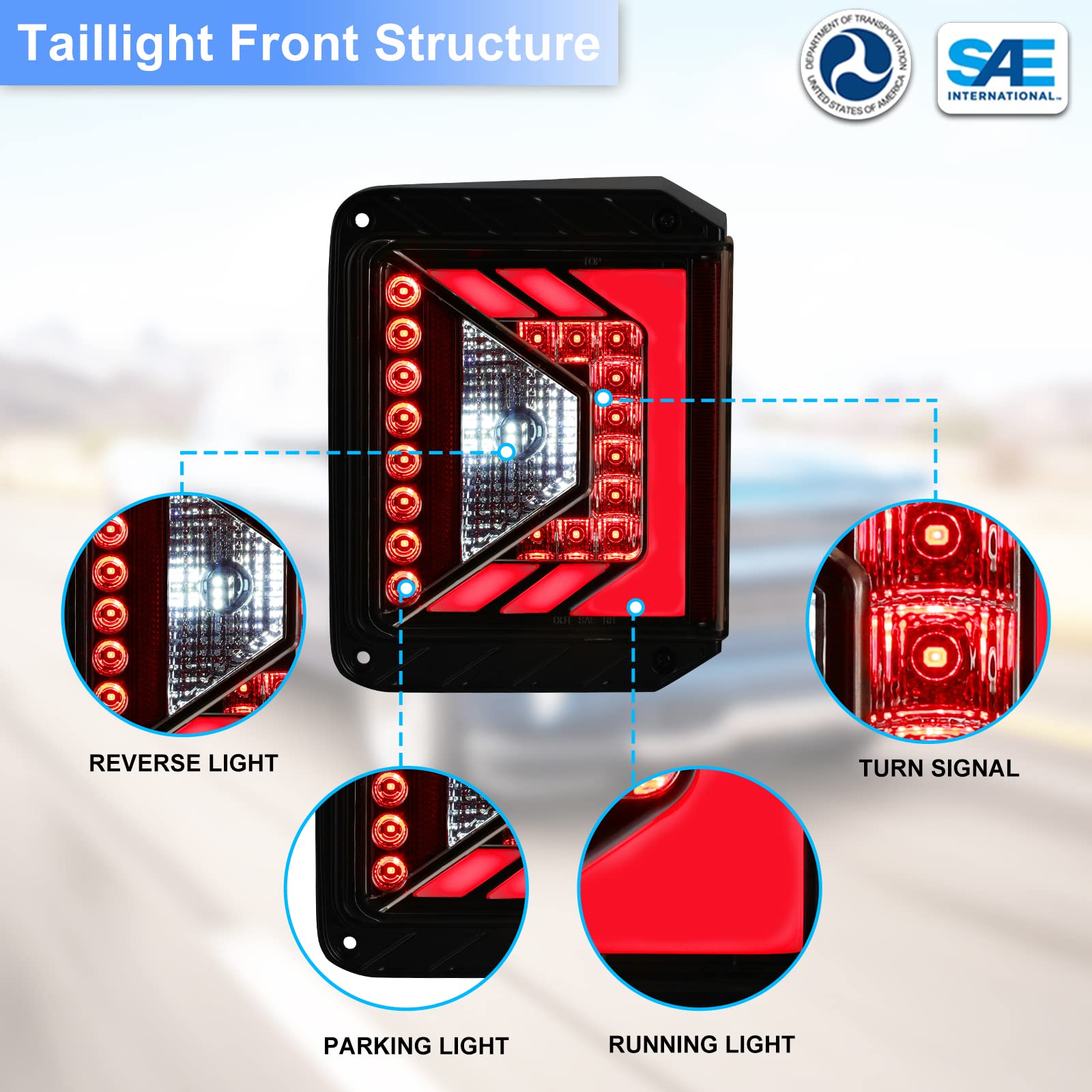 ROXX High Intensity LED Tail Lights for Jeep Wrangler JK JKU 2007-2018 - DOT Approved Clear Lens with Parking, Brake, Turn Signal & Reverse Functions | Perfect for Off-Roading & Night Driving