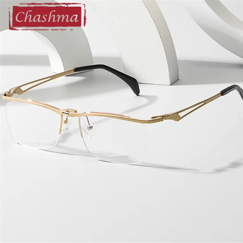 Men's Titanium Semi-Rim Square Browline Eyeglasses Frame 14489 - Lightweight & Durable for Office, Reading & Everyday Use