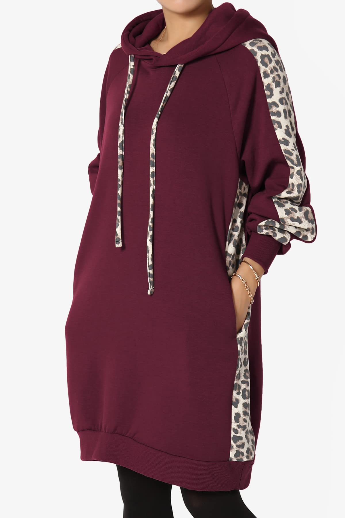 TheMogan Leopard Print Loose Fit Pocket Pullover Hoodie - Women's Long Tunic Sweatshirt for Casual Wear, Lounge & Street Style Fashion
