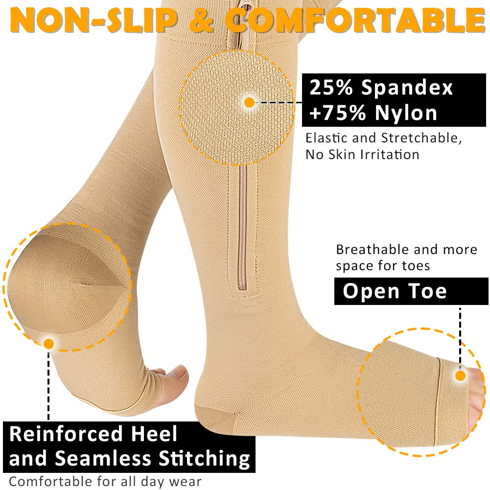 CASMON 15-20mmHg Open Toe Compression Socks for Women & Men - Knee High Medical Support Stockings for Varicose Veins, Swelling Relief, Post-Surgery Recovery - Ideal for Nurses, Pregnancy & Travel (1 Pair) - Perfect for Long Shifts, Airplane Flights & Daily Comfort
