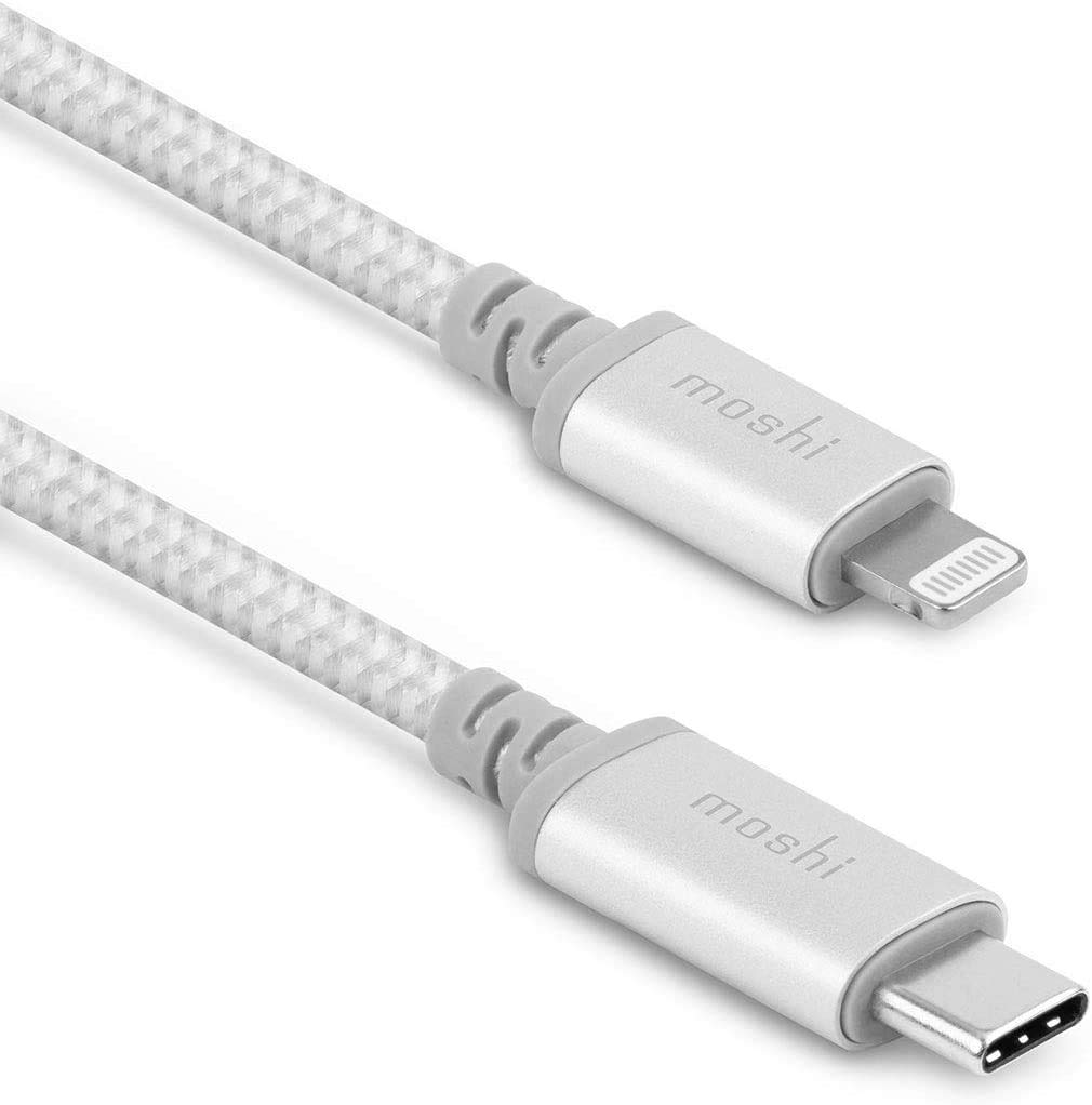 Moshi Integra USB C to Lightning Cable 4ft/1.2m - MFi Certified Fast Charging Cable with 30W Power Delivery, Durable Ballistic Nylon Braided for iPhone 14/13/12/11 Pro Max/XS/XR/X/8, iPad - Perfect for Travel, Home & Office Charging (Jet Silver)