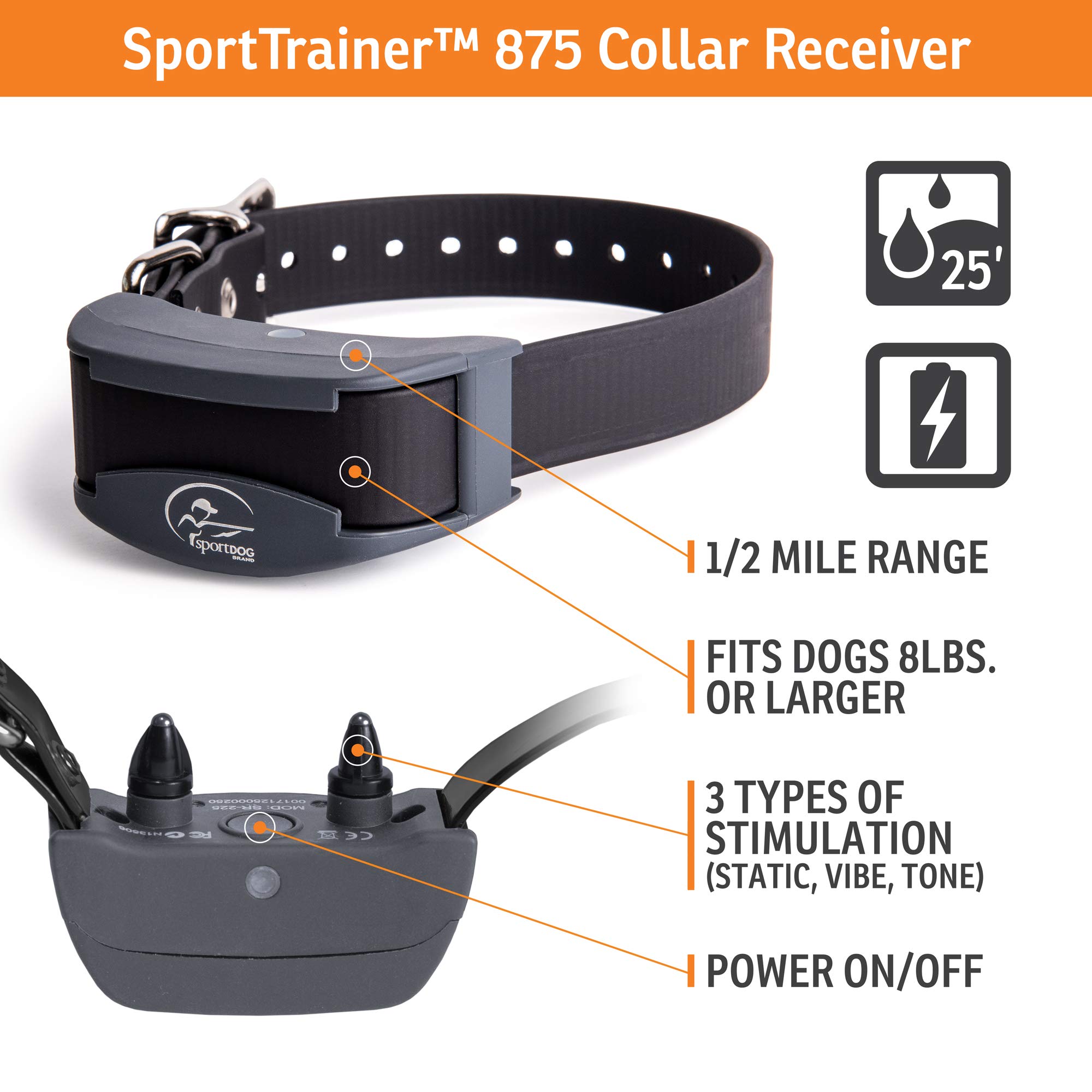 SportDOG Brand SportTrainer 875 Remote Dog Training Collar - 1/2 Mile Range, Waterproof & Rechargeable E-Collar with OLED Screen - Tone, Vibration & Static Stimulation Modes (Black) - Perfect for Obedience Training, Hunting & Outdoor Adventures