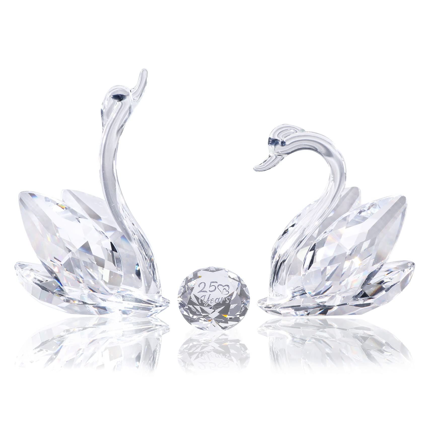 25th Anniversary Crystal Swan Figurine - Elegant Silver Diamond Swan Statue for Couples | Romantic Wedding Anniversary Gift for Wife & Husband | Perfect Birthday Present for Her or Him | Home Decor & Romantic Surprise Gift Idea