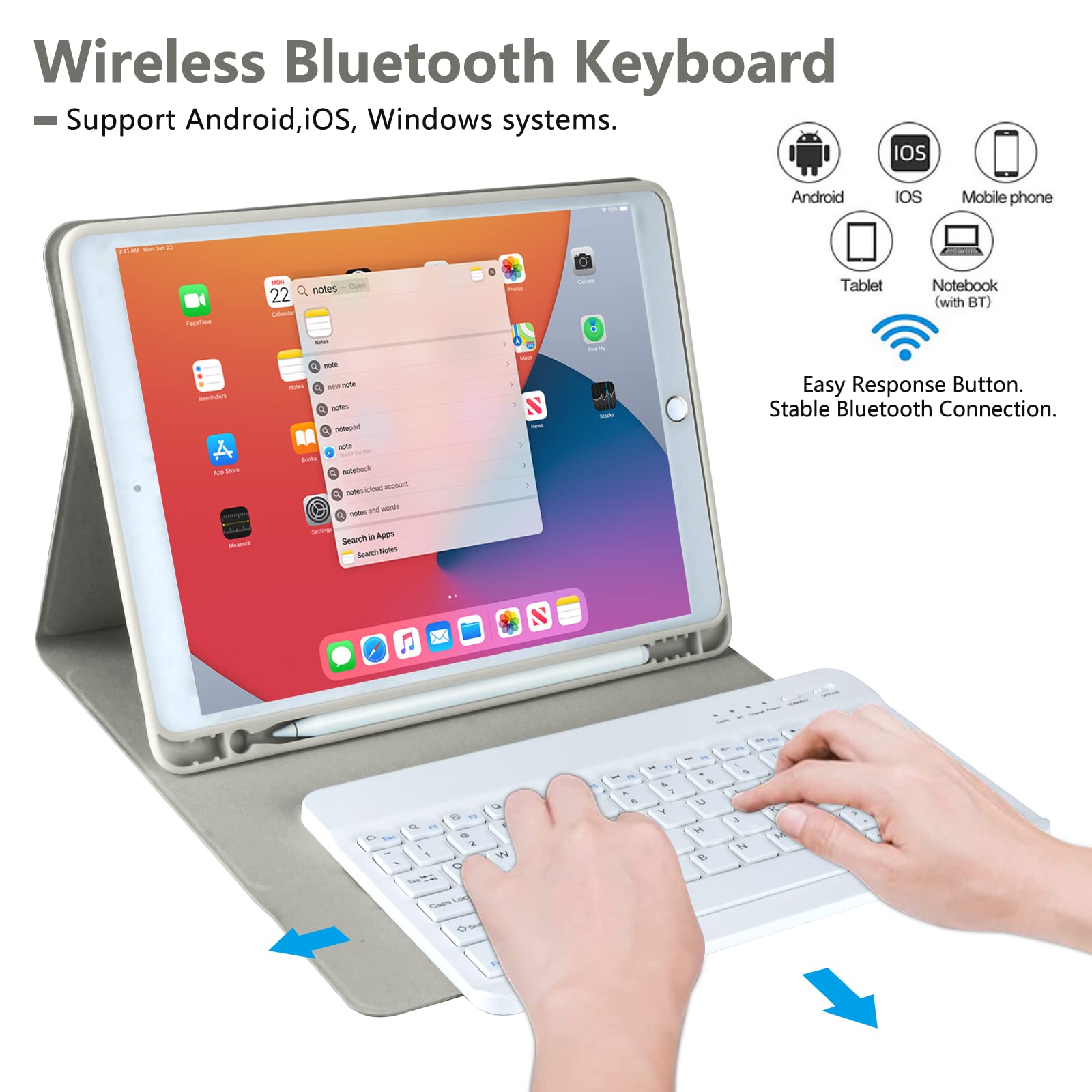 BAIBAO Detachable Wireless Keyboard Case for iPad 9th/8th/7th Generation & iPad Pro 10.5 inch (2021 Model) - Slim Protective Cover with Apple Pencil Holder (Gray) | Perfect for Work, Study & Travel Typing