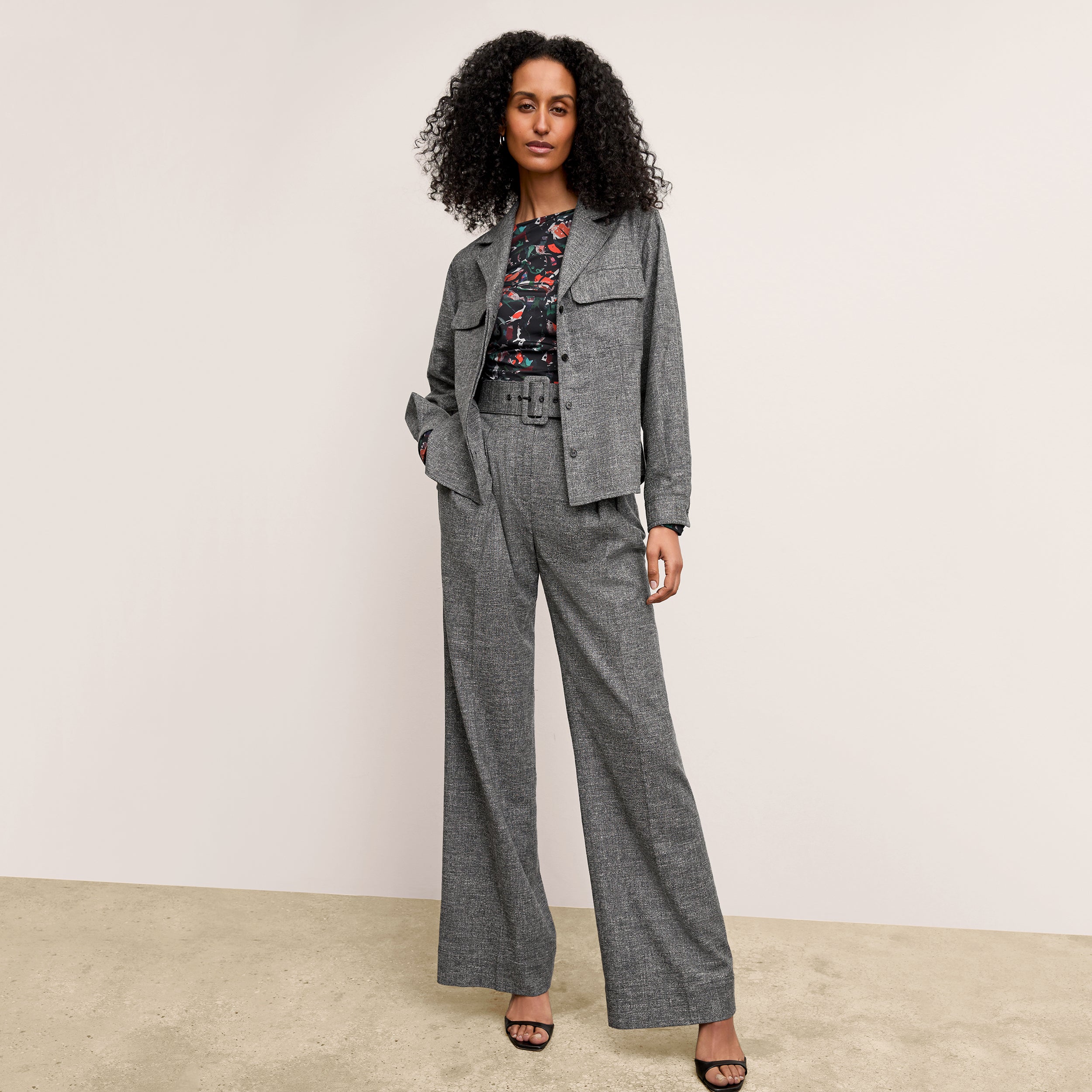 Bia Pleated High Waist Crosshatch Suiting Trousers for Women - Black & White - Office Wear & Business Casual Outfits