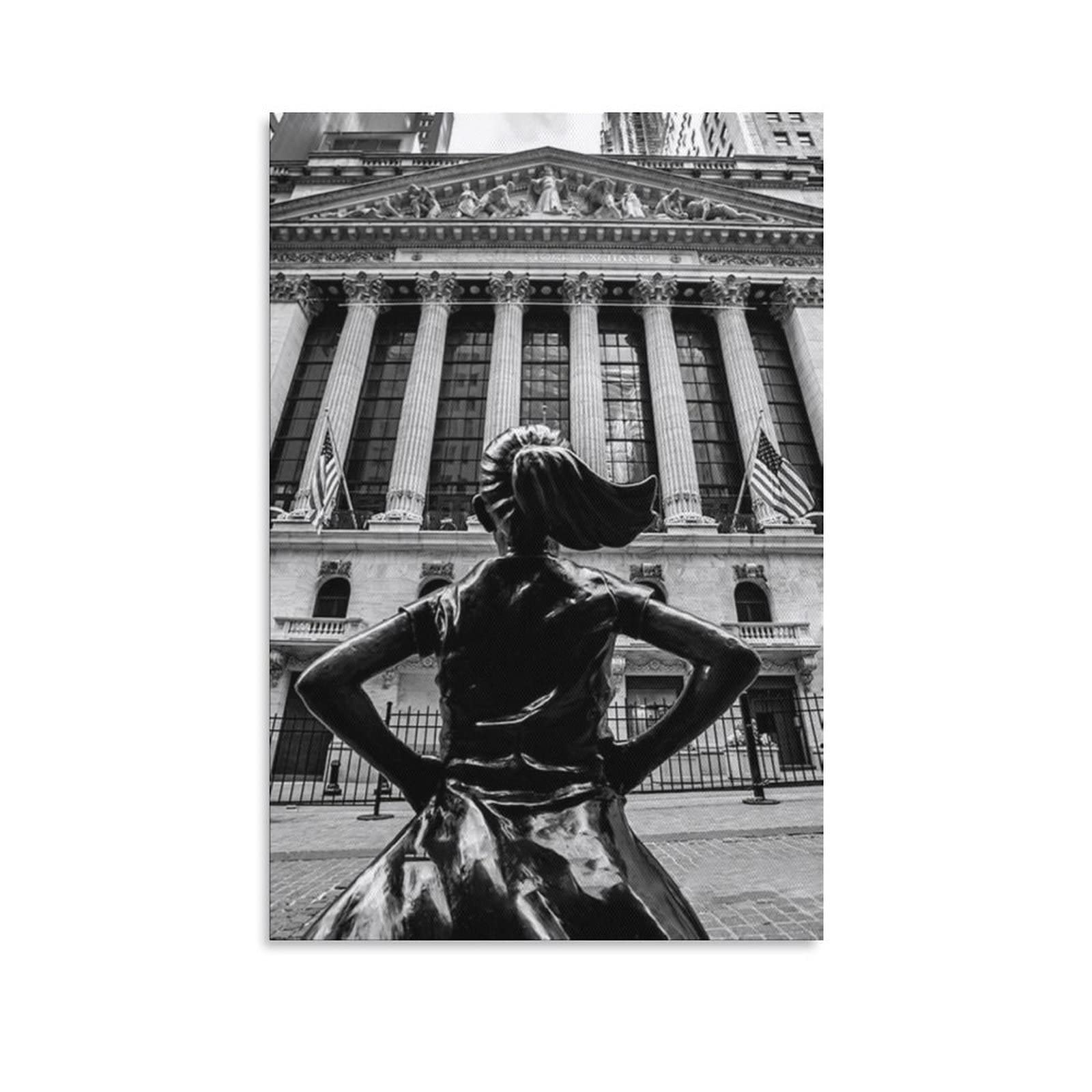 Fearless Girl New York Stock Exchange Canvas Wall Art - Modern Office & Home Decor, Sports Landscape Painting for Living Room, Bedroom, Office - Perfect Gift for Wall Decor & Inspiration
