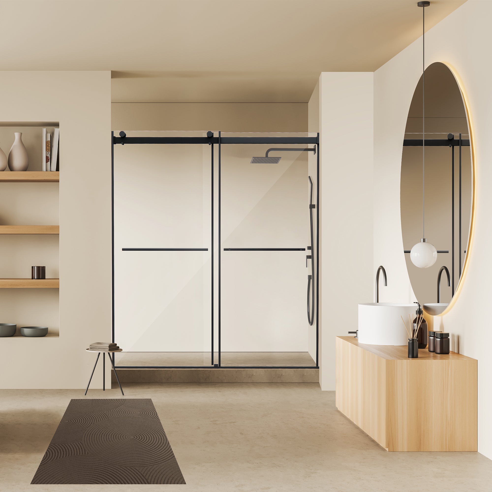 Belizzi Frameless Matte Black Roller Shower Door with Clear Glass - Modern Bathroom Upgrade for Walk-In Showers & Spa-Like Experience