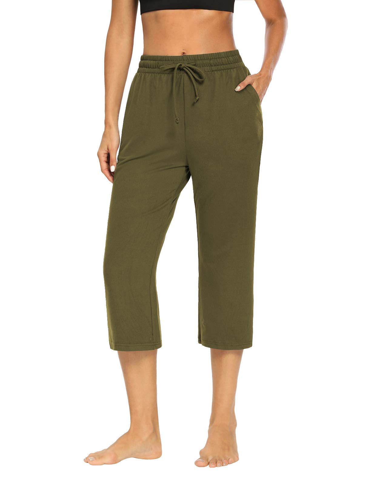 NOAHELLA Women's Capri Yoga Pants with Drawstring - Comfortable Cropped Joggers & Lounge Sweatpants for Yoga, Workout, Running - Soft Pajama Pants with Pockets for Home, Travel & Casual Wear