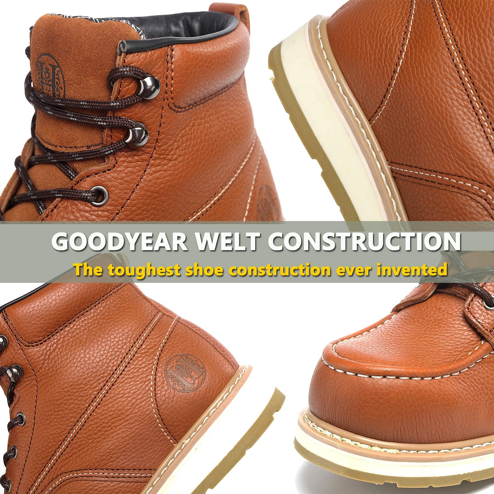 Men's 6-Inch Soft Toe Work Boots - Non-Slip, Puncture-Proof & Water-Resistant Safety Shoes with EH Moc Toe for Construction (HM302-11.5) - Ideal for Heavy Duty Work, Outdoor Labor & Industrial Jobs