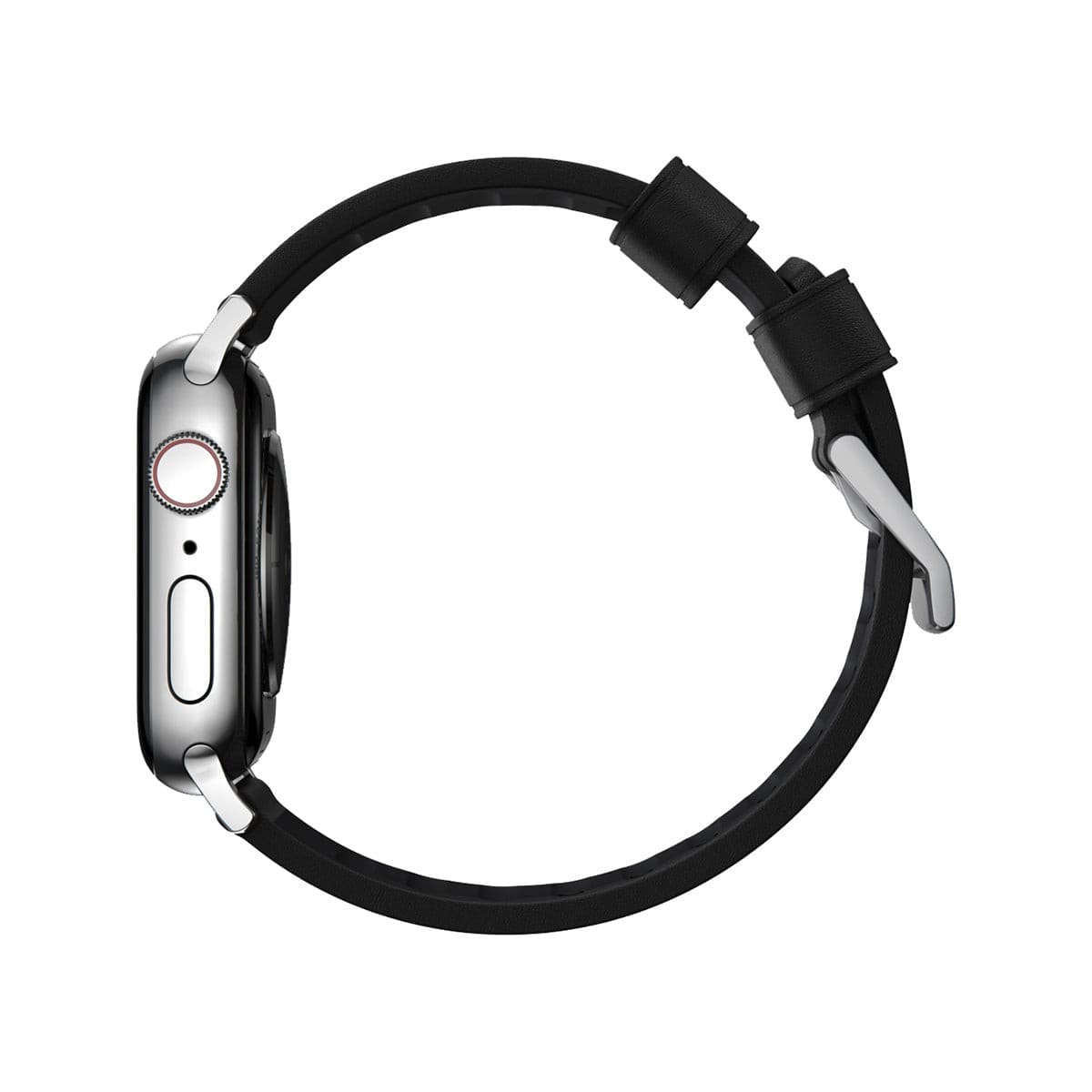 Nomad Active Band Pro 45mm/49mm Silver Hard Case with Black Leather Strap - Durable Smartwatch Band for Apple Watch Series 8/7/SE, Perfect for Workouts, Outdoor Adventures & Everyday Wear