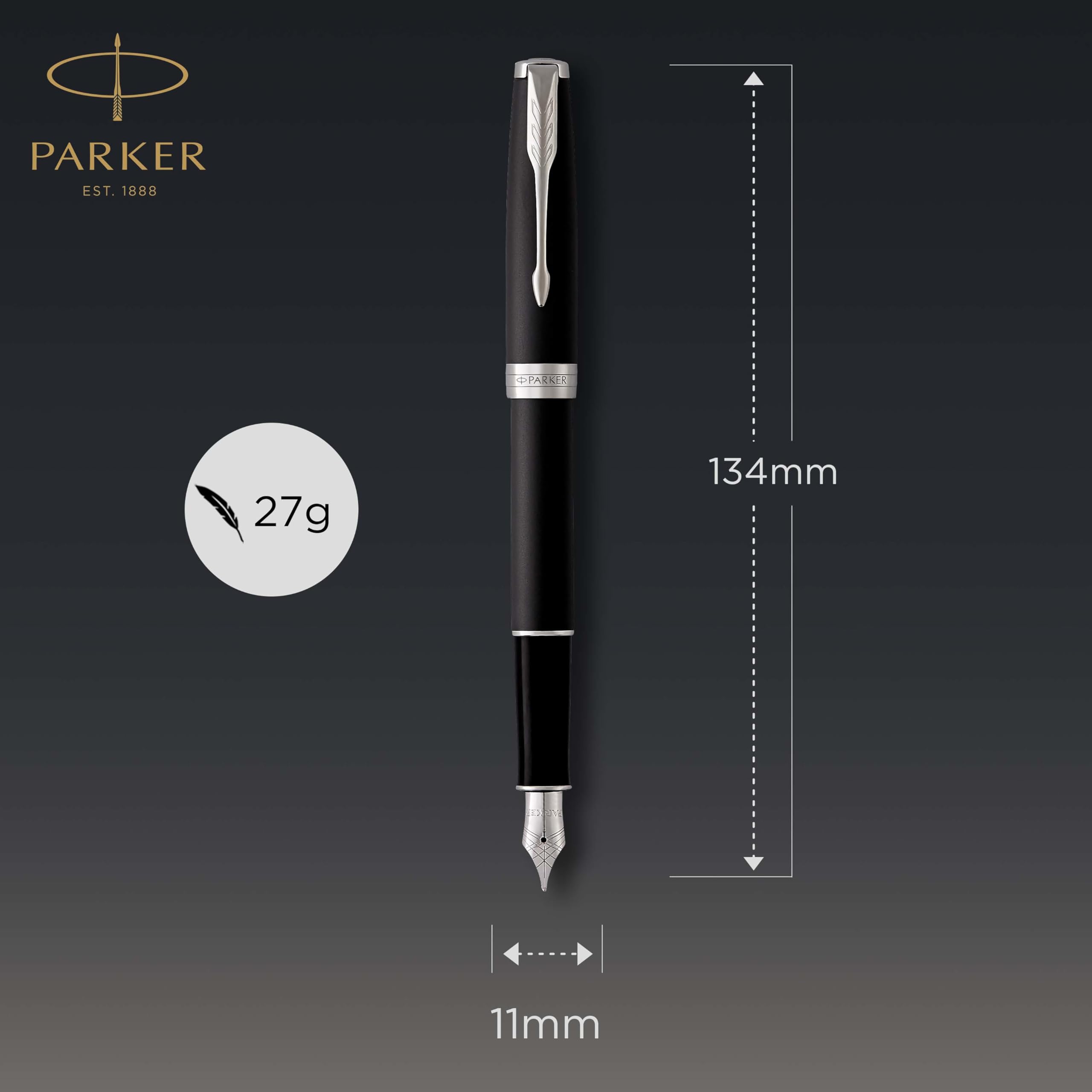 PARKER Sonnet Fountain Pen - Matte Black Lacquer with Palladium Trim, Fine Nib (1931521) | Premium Writing Instrument for Business, Calligraphy & Gift Giving