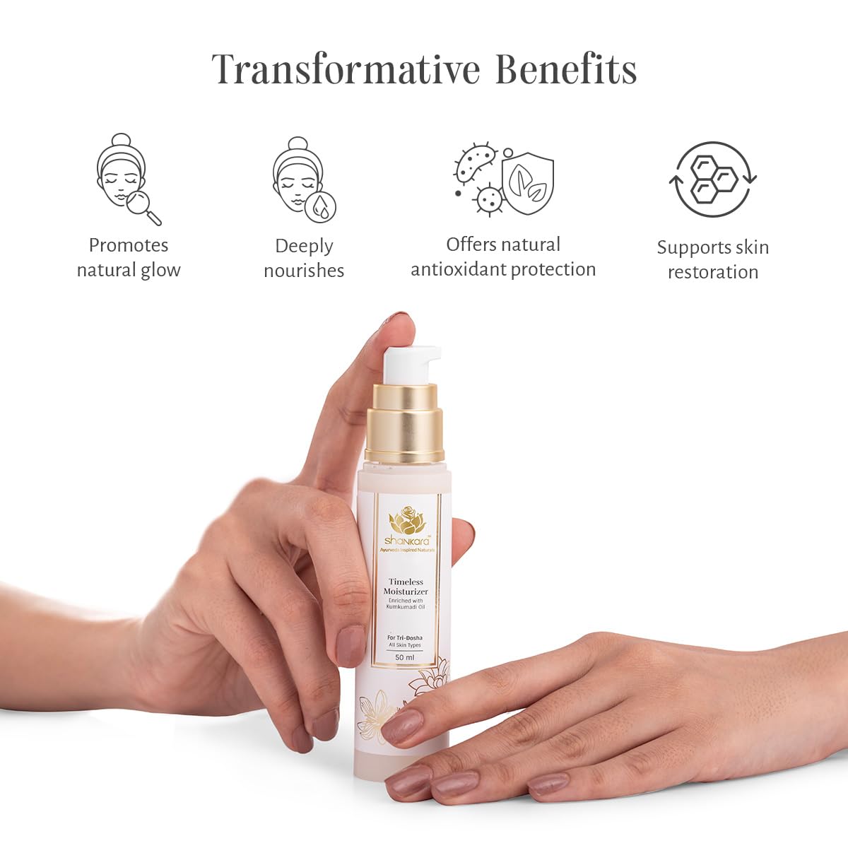 Shankara Timeless Lotion Moisturizer with Saffron, Lotus & Vitamin C - Hydrating Face & Body Cream for All Skin Types (50ml) - Perfect for Daily Skincare Routine & Dry Skin Relief
