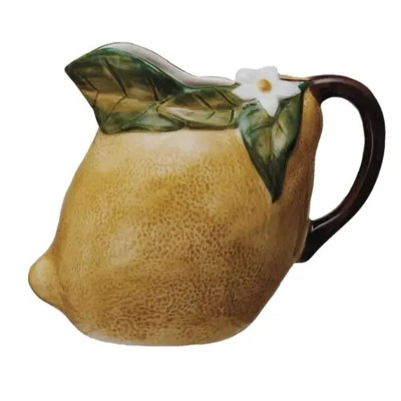 Hand Painted Lemon Shaped Pitcher - Unique Ceramic Pitcher for Lemonade, Iced Tea & Summer Drinks - Perfect for Kitchen Decor, Parties & Outdoor Entertaining