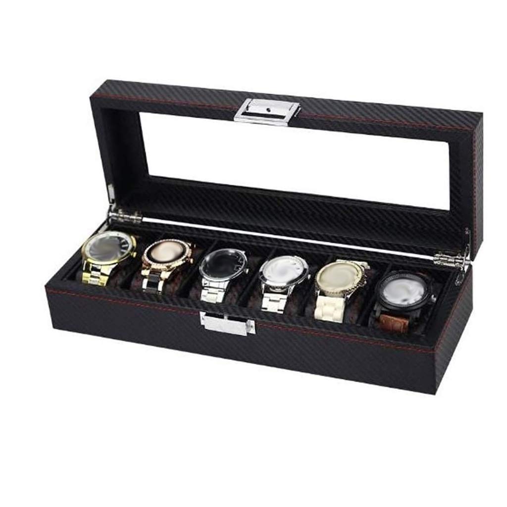 Premium 6-Slot Leather Watch Box with Glass Top - Luxury Watch Display Case & Jewelry Storage Organizer for Men & Women - Perfect for Home, Office, and Travel Accessory Organization