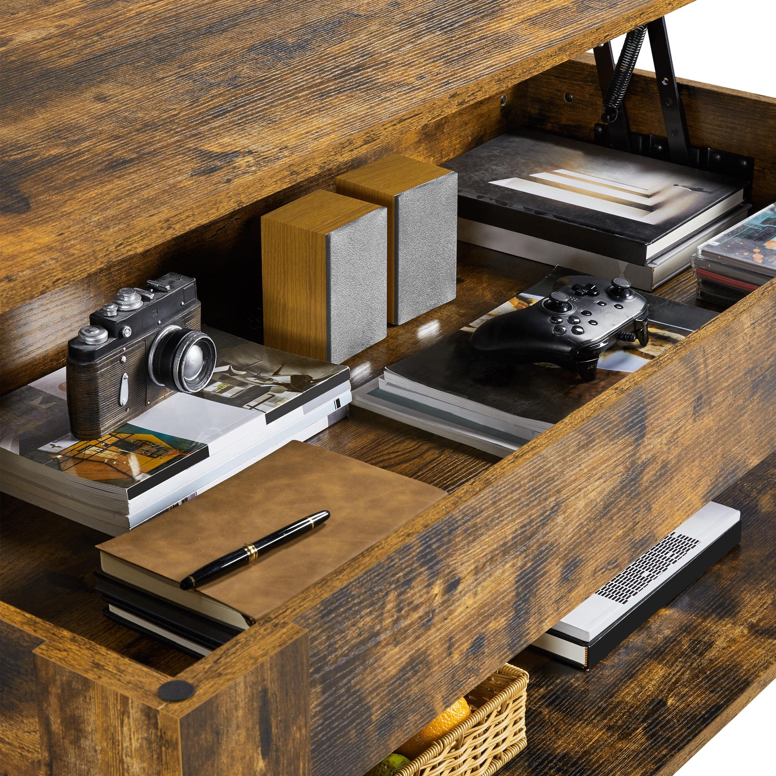 Topeakmart Lift Top Coffee Table with Hidden Storage Compartment & Adjustable Tabletop - Rustic Brown 47.5
