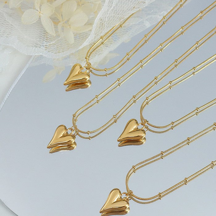 Titanium Gold Heart Pendant Satellite Chain Necklace | Elegant Jewelry Gift for Women | Perfect for Valentine's Day, Anniversary & Special Occasions