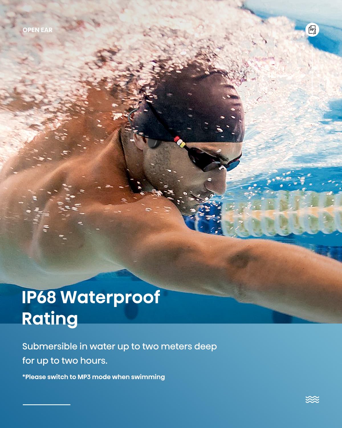 **Wireless Bone Conduction Headphones Bluetooth 5.3 – IP68 Waterproof, 32GB Built-in MP3 Player – Open Ear Headphones for Swimming, Running, Cycling – Perfect for Underwater Workouts & Outdoor Sports**