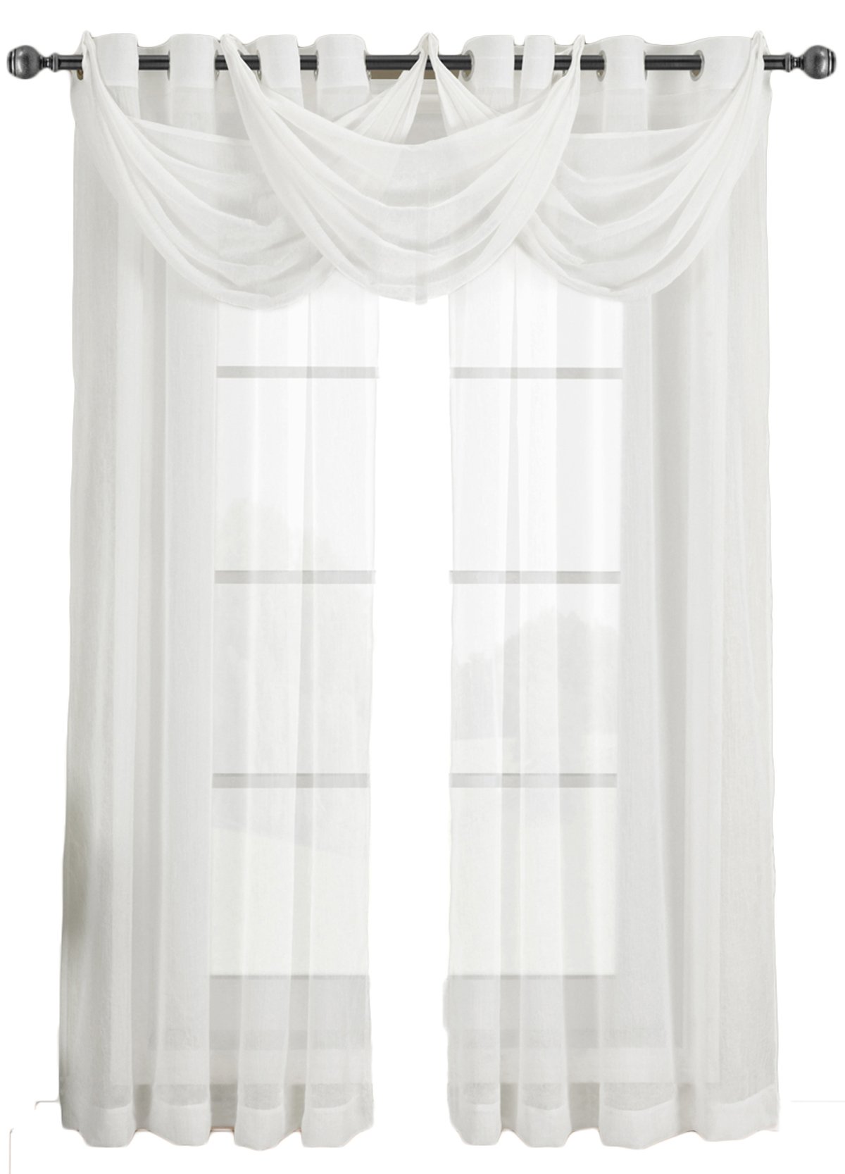 Royal Hotel Bedding Abri White Grommet Crushed Sheer Curtain Panel - 1 Panel (50x63 Inches) for Living Room, Bedroom & Hotel Decor