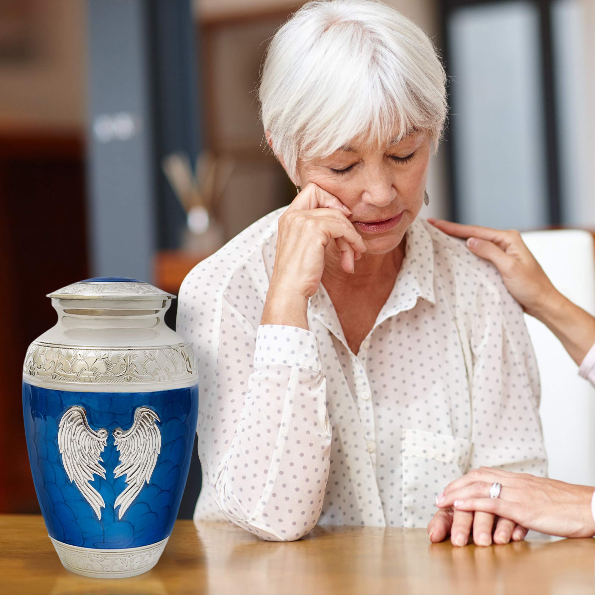 Blue Angel Wings Cremation Urn for Adults - Elegant Decorative Urn for Human Ashes | Perfect Memorial for Loved Ones - Restaall
