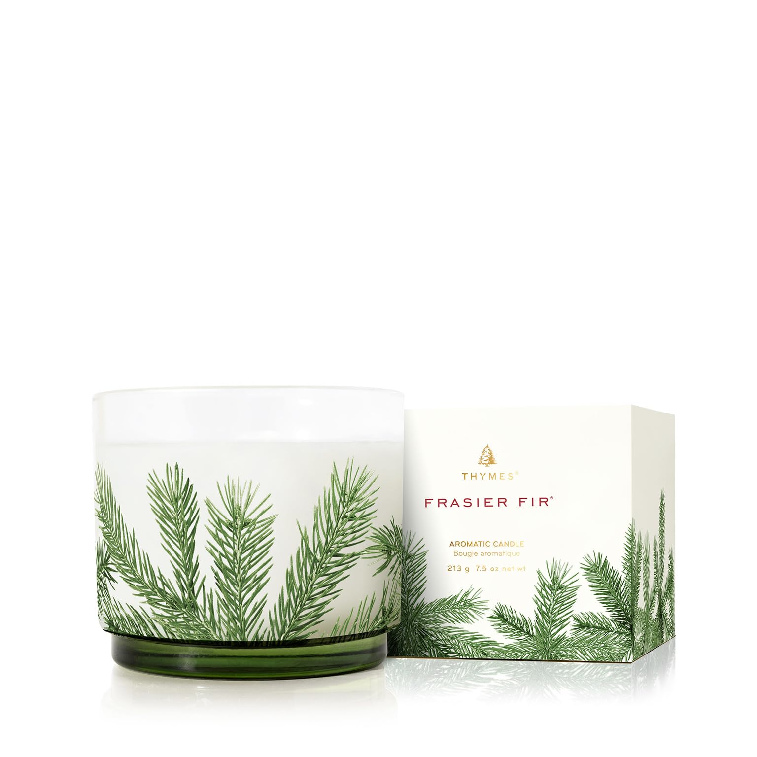 Thymes Frasier Fir Scented Candle - 7.5 oz Holiday Pine Needle Candle with Siberian Fir, Cedarwood & Sandalwood Fragrance - Elegant Christmas Decor for Home, Office & Gift Giving