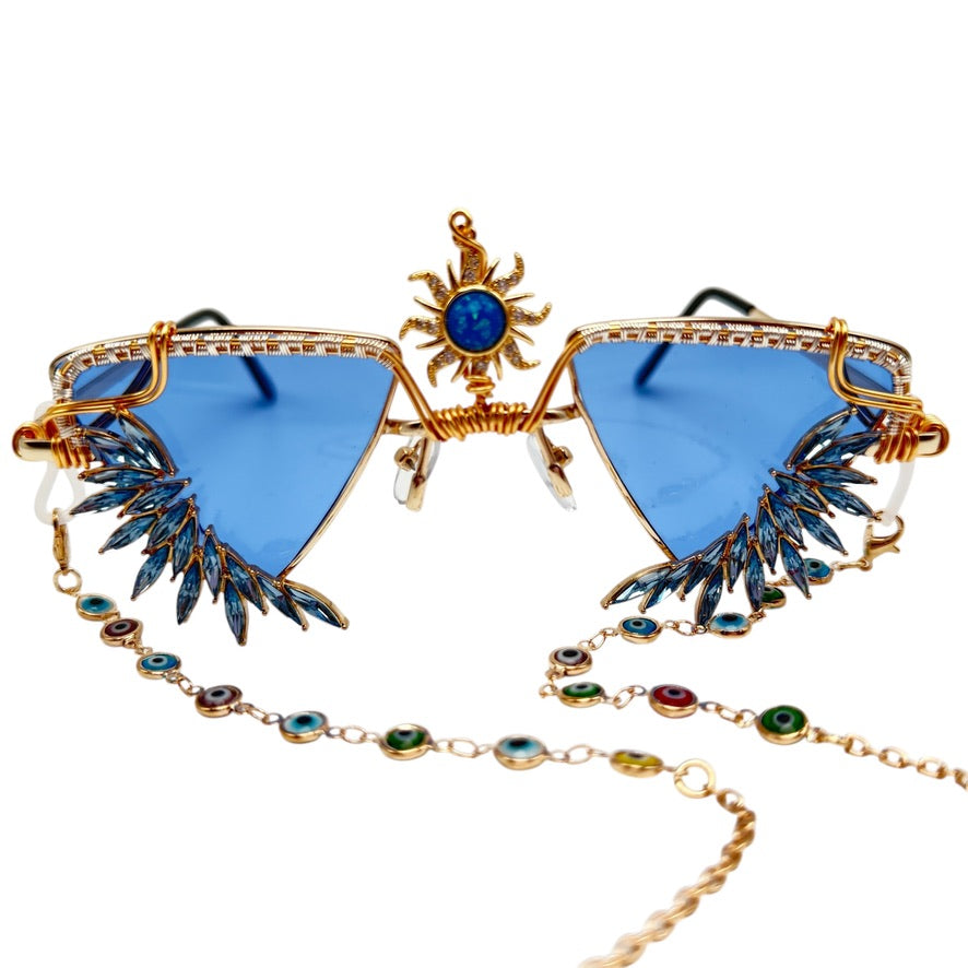 CRYSTAL BLUES Necklace with Chain - Elegant Blue Crystal Pendant for Women, Perfect for Parties, Weddings & Everyday Wear
