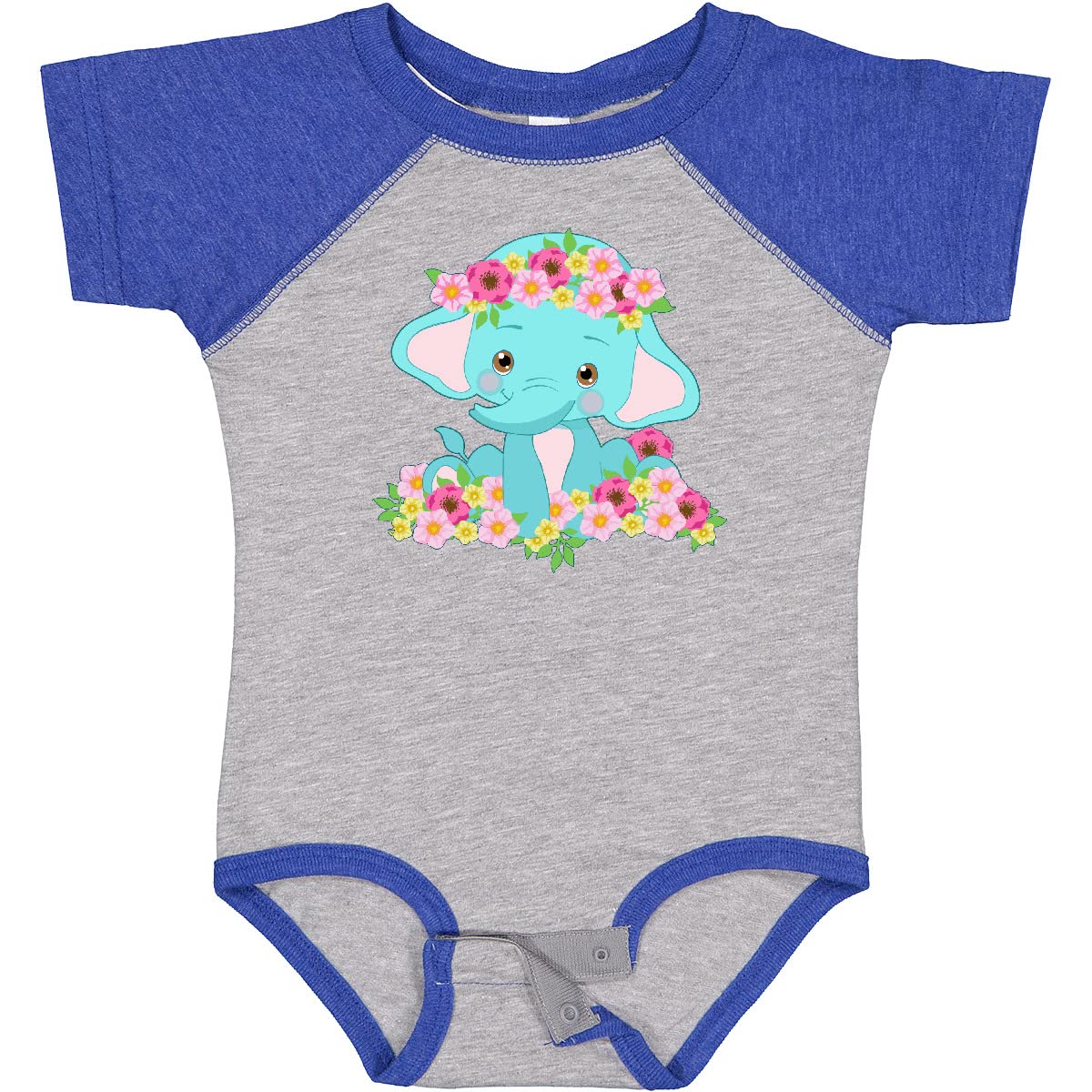 Inktastic Cute Baby Elephant with Flowers Bodysuit - Soft Cotton Onesie for Newborns & Infants - Perfect for Baby Showers, Birthdays & Everyday Wear