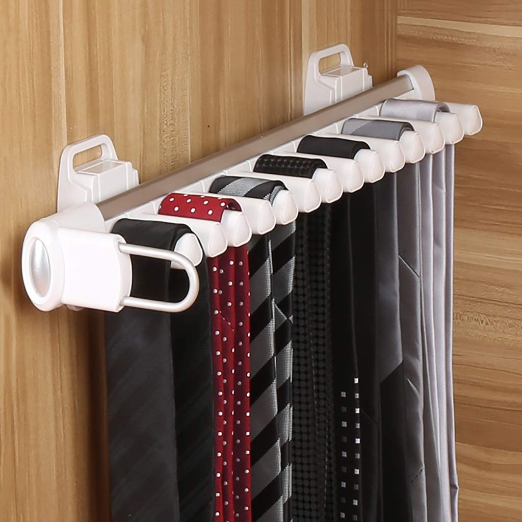 Expandable Cabinet Tie Rack - Pull Out Sliding Rail for Scarves & Belts, 14-Pair Organizer with 440mm Depth, Side Mounted (Left Mount) - Perfect for Closet, Wardrobe & Bedroom Storage Organization
