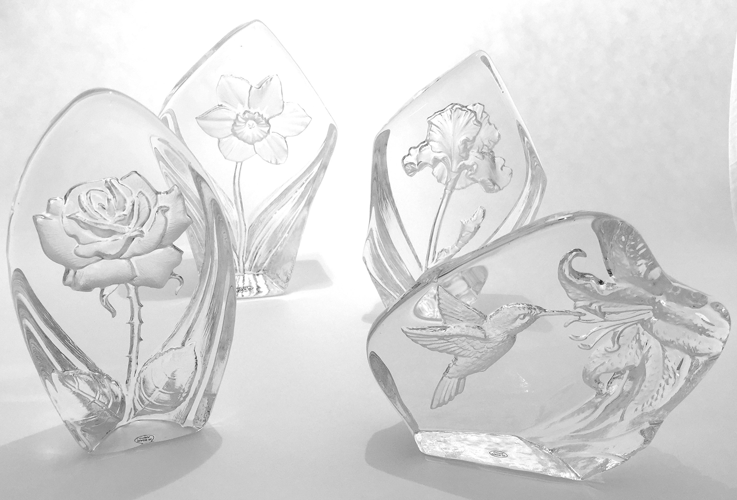 Hummingbird Crystal Figurine - 4X Glass Collectible Statue for Home Decor