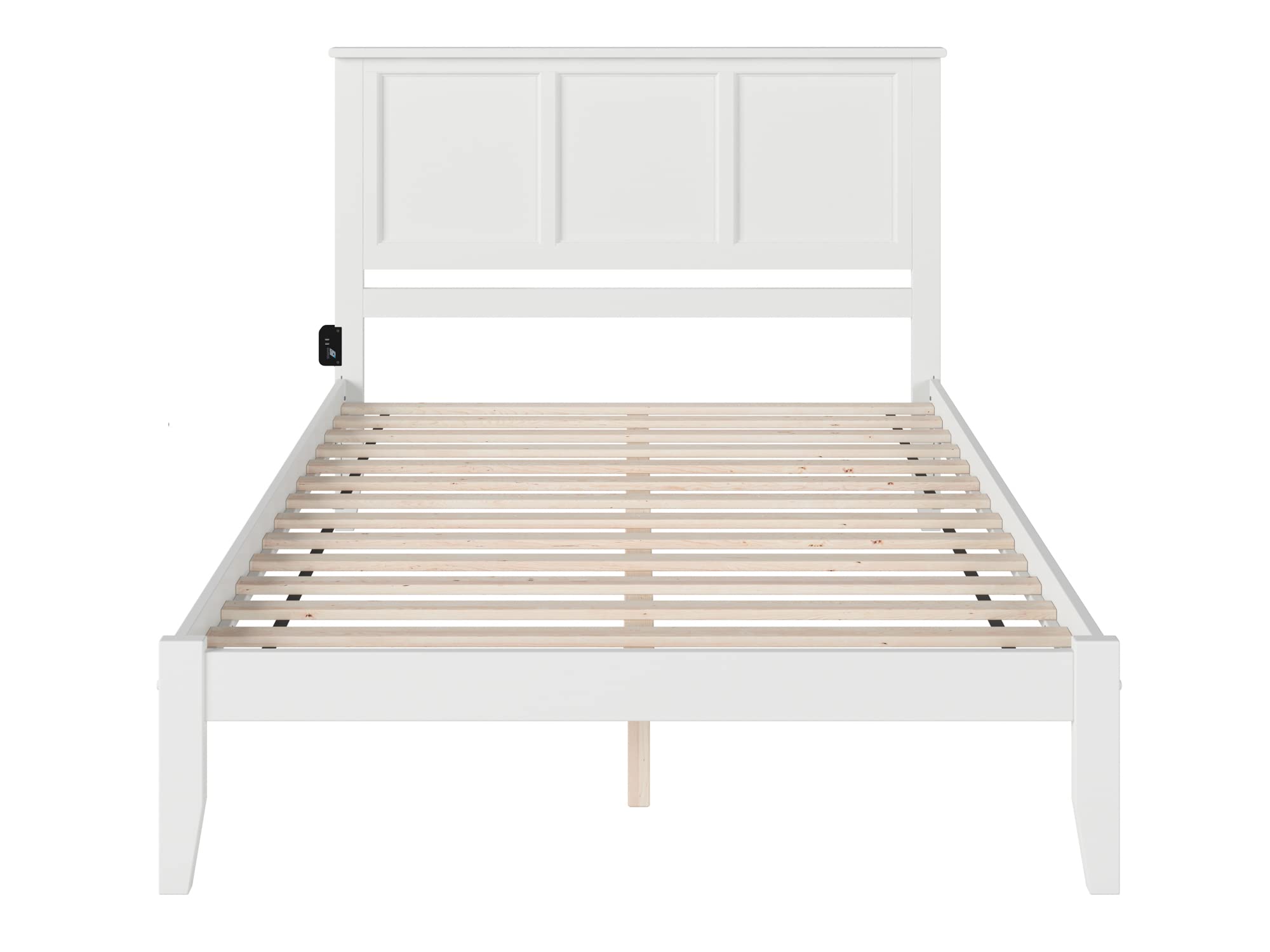 AFI Madison Queen Platform Bed Frame with USB Charging Ports - Modern White Wooden Bed with Storage & Headboard - Perfect for Bedrooms, Guest Rooms & Apartments