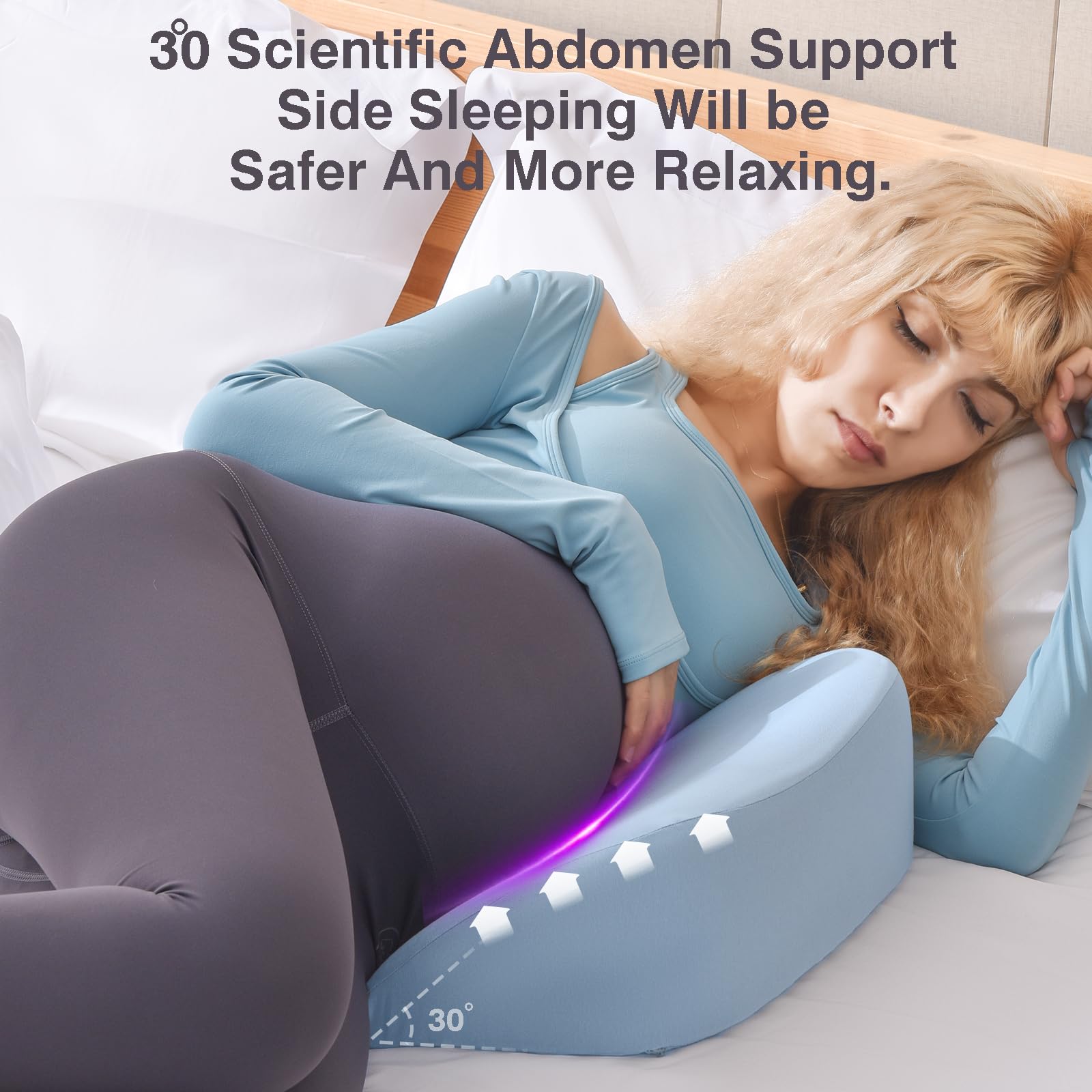 Memory Foam Pregnancy Wedge Pillow for Sleeping - Upgraded Maternity Support Pillow for Side Sleepers & Pregnant Women - Relieves Back, Belly & Hip Pain - Detachable Washable Cover (Blue) - Perfect for Comfortable Sleep During Pregnancy & Postpartum Recovery