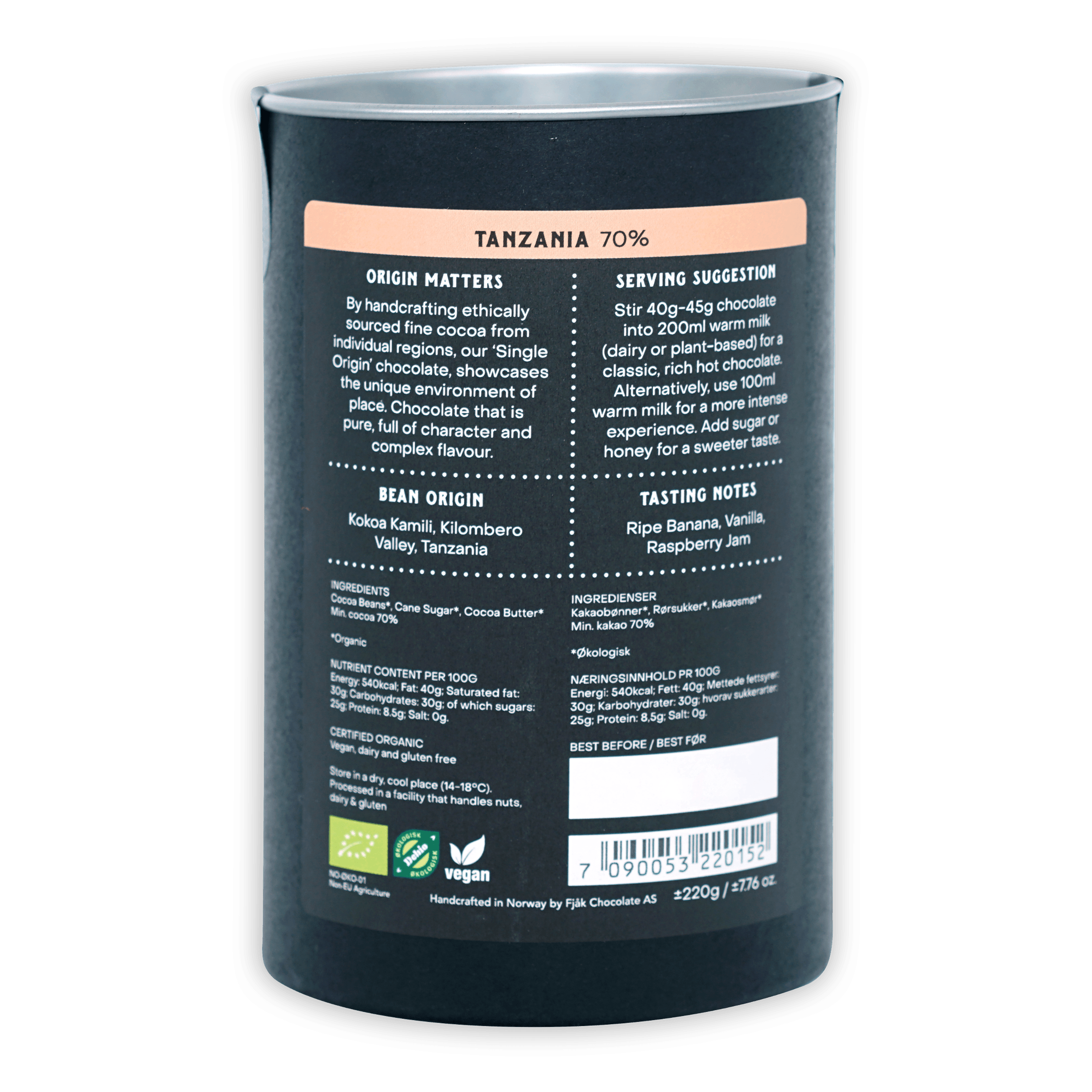 Premium Dark Chocolate Bar - 70% Cocoa from Tanzania - Rich & Smooth Drinking Chocolate for Baking, Gifting & Gourmet Hot Cocoa