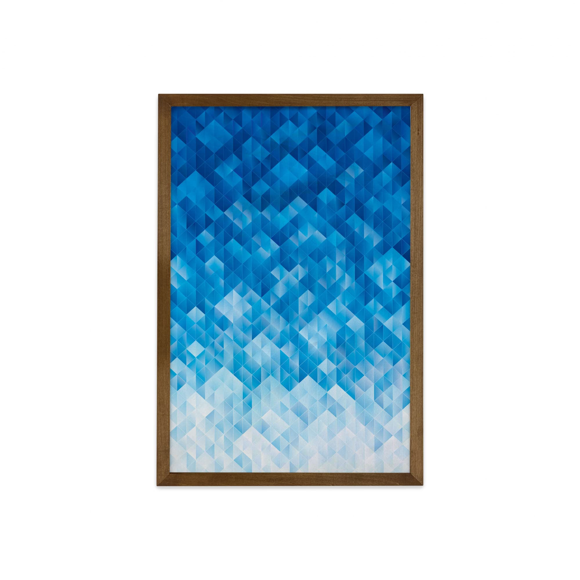 Ambesonne Geometric Framed Wall Art - Gradient Color Changing Digital Mosaic Triangle Pixel Print on Fabric with Teak Wood Frame, 23