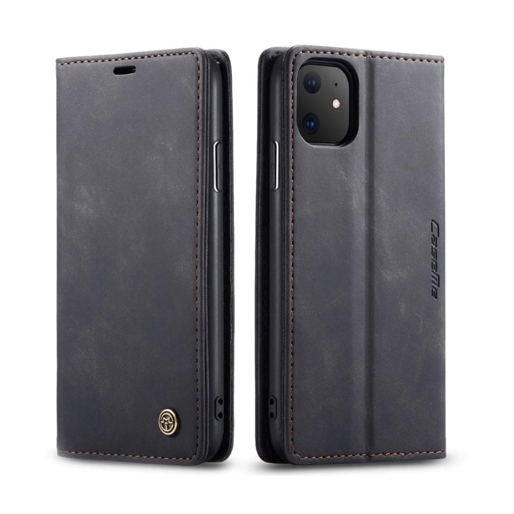 Premium PU Leather Wallet Case for iPhone 11 Pro 5.8 Inch - Vintage Matte Flip Cover with Card Slots, Magnetic Closure & Stand Function | Shockproof Full Protection | Perfect for Business, Travel & Everyday Use - Black