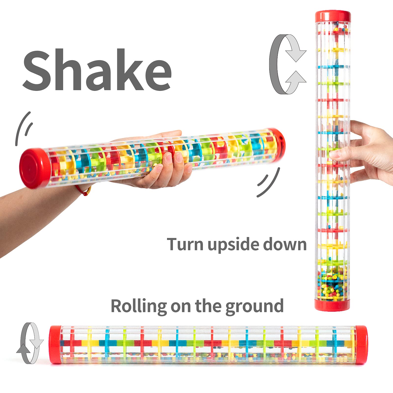 16 Inch Baby Rainmaker Toy - MUSICUBE Rain Stick Musical Instrument for Infants & Toddlers | Sensory Shaker Rattle with Raindrop Sounds | Perfect Musical Toy Gift for Boys & Girls | Great for Early Learning, Sensory Play & Music Development