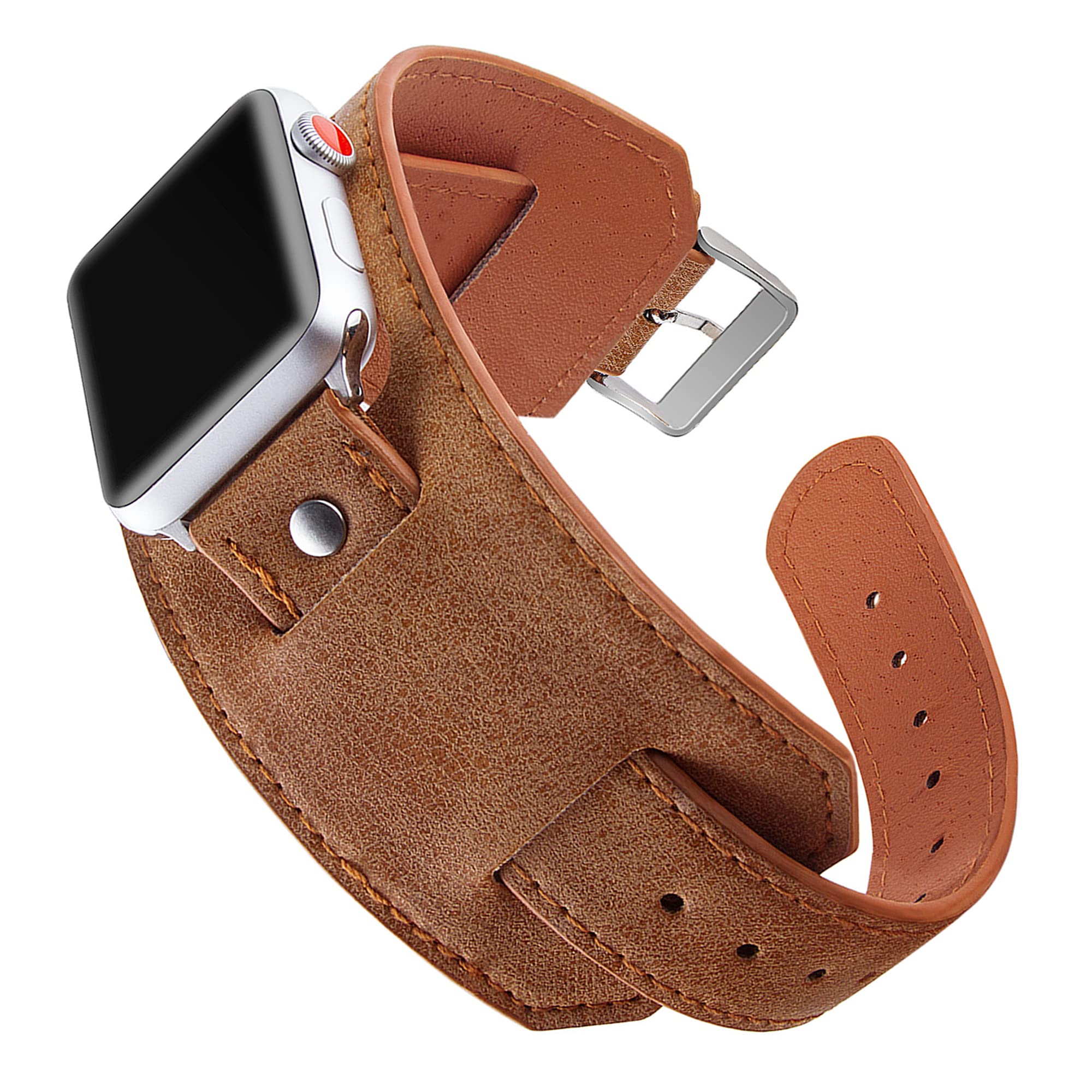 VIIVY VIYIV Luxury Leather Watch Band for Apple Watch 45mm 44mm 42mm - Vintage Cuff Strap Compatible with iWatch SE Series 7/6/5/4/3/2/1 - Elegant Dressy Bracelet for Men & Women - Perfect for Business, Formal Events & Everyday Wear