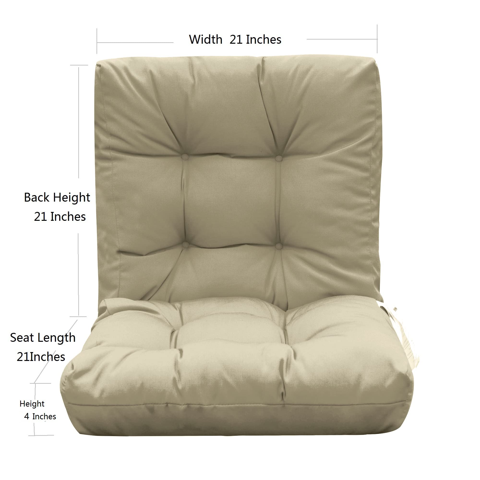 QILLOWAY Outdoor Chair Cushions - 4 Pack Tufted Seat & Back Pillows for Patio Furniture, Spring Summer Seasonal Replacement Cushions (Beige) - Perfect for Garden, Poolside, Deck, and Porch Relaxation