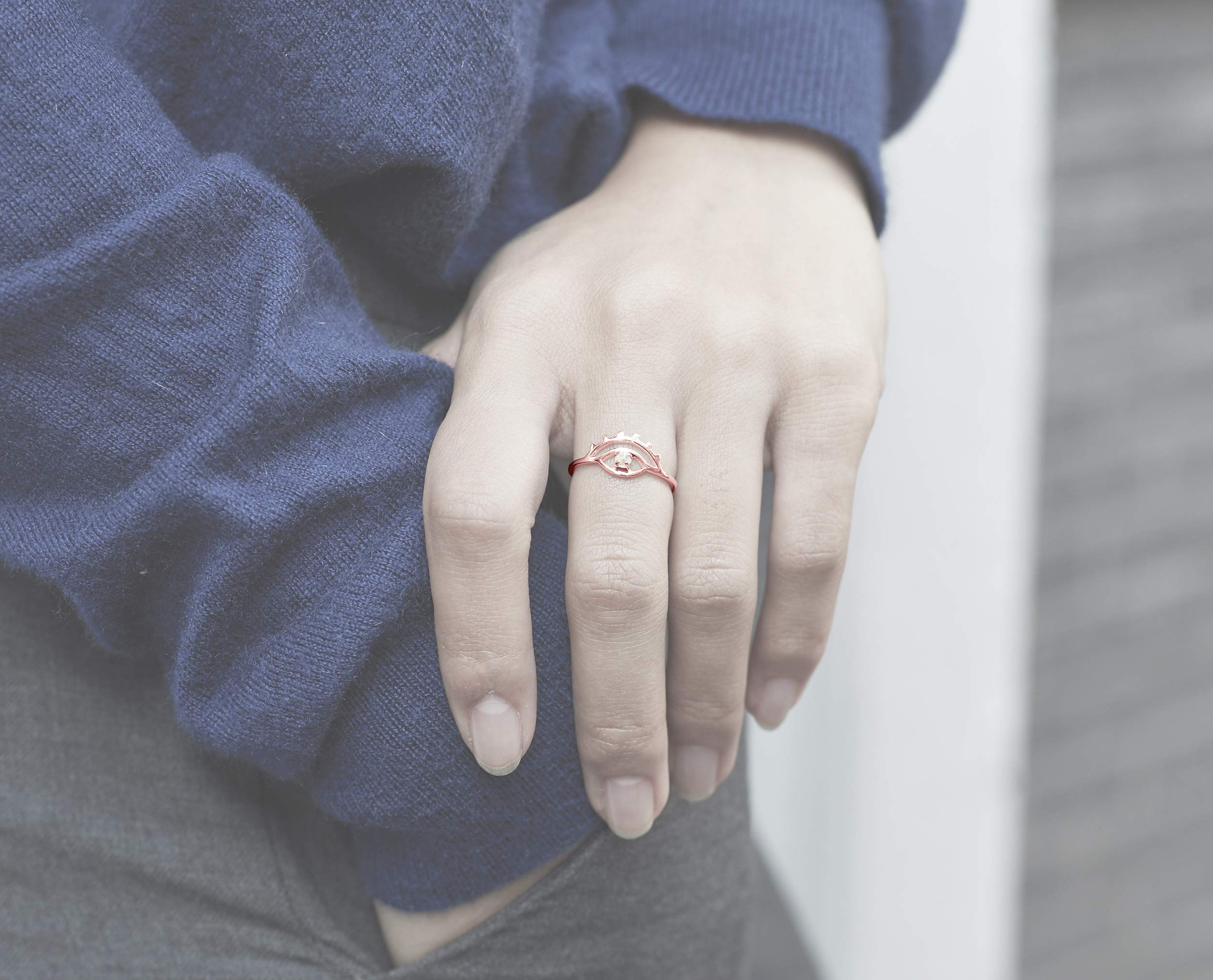 Majade Evil Eye Raw Diamond Ring - Handmade 9K Rose Gold Uncut Diamond Jewelry with Eye of Horus Symbol | All Seeing Eye Protection Ring | Unique Rough Conflict-Free Diamond Ring for Women | Perfect for Spiritual Protection, Boho Fashion & Gift Giving
