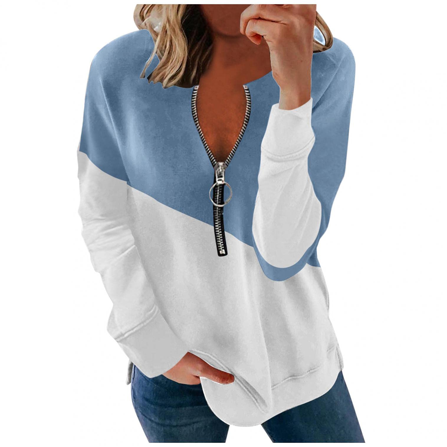 Women's Long Sleeve V-Neck Henley T-Shirt - 1/4 Zip Casual Blouse for Everyday Wear | Perfect for Work, Date Night & Fall Layering