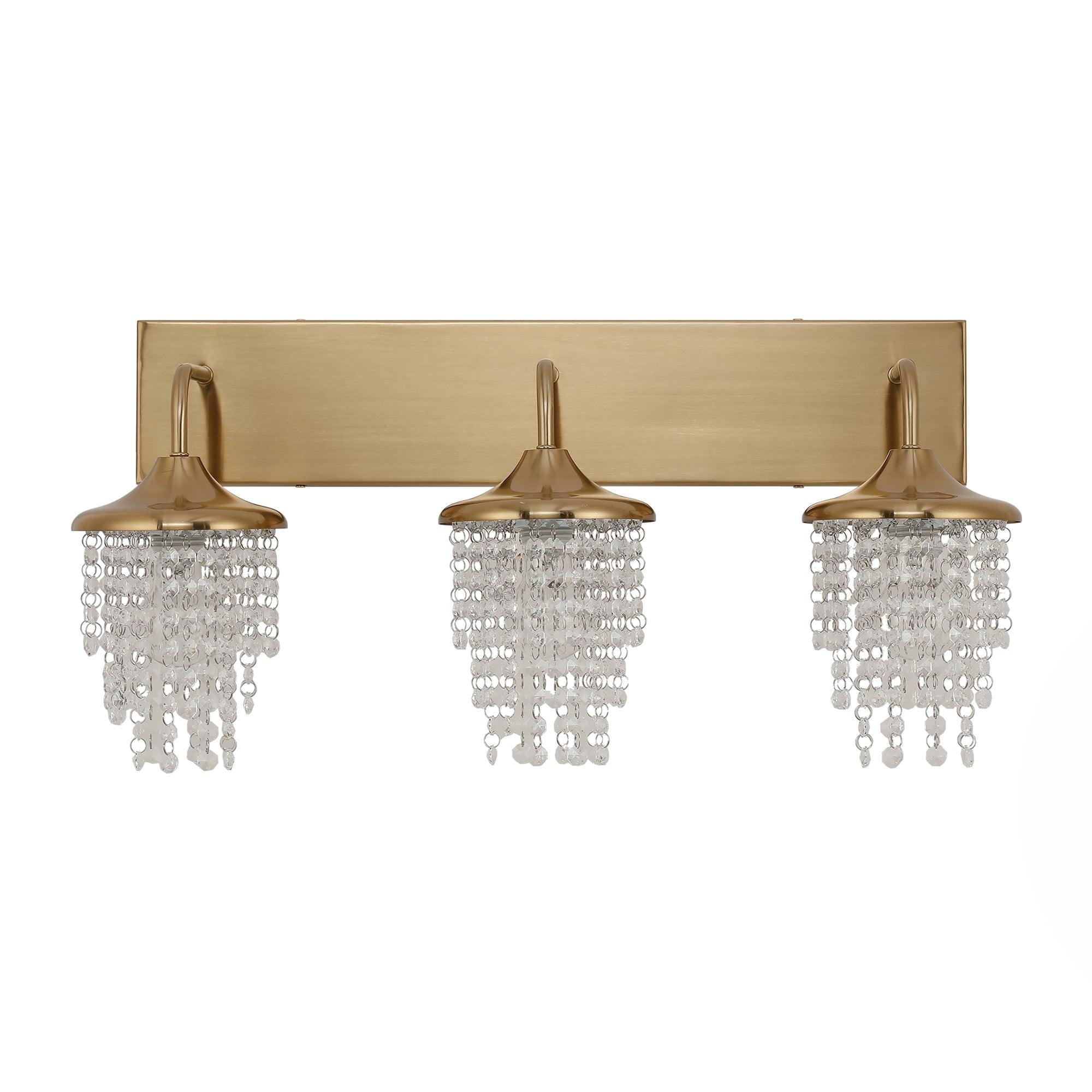 Modern 3-Light Golden Wall Sconce with Crystal Accents - Elegant Lighting Fixture for Living Room, Bedroom, or Hallway Decor