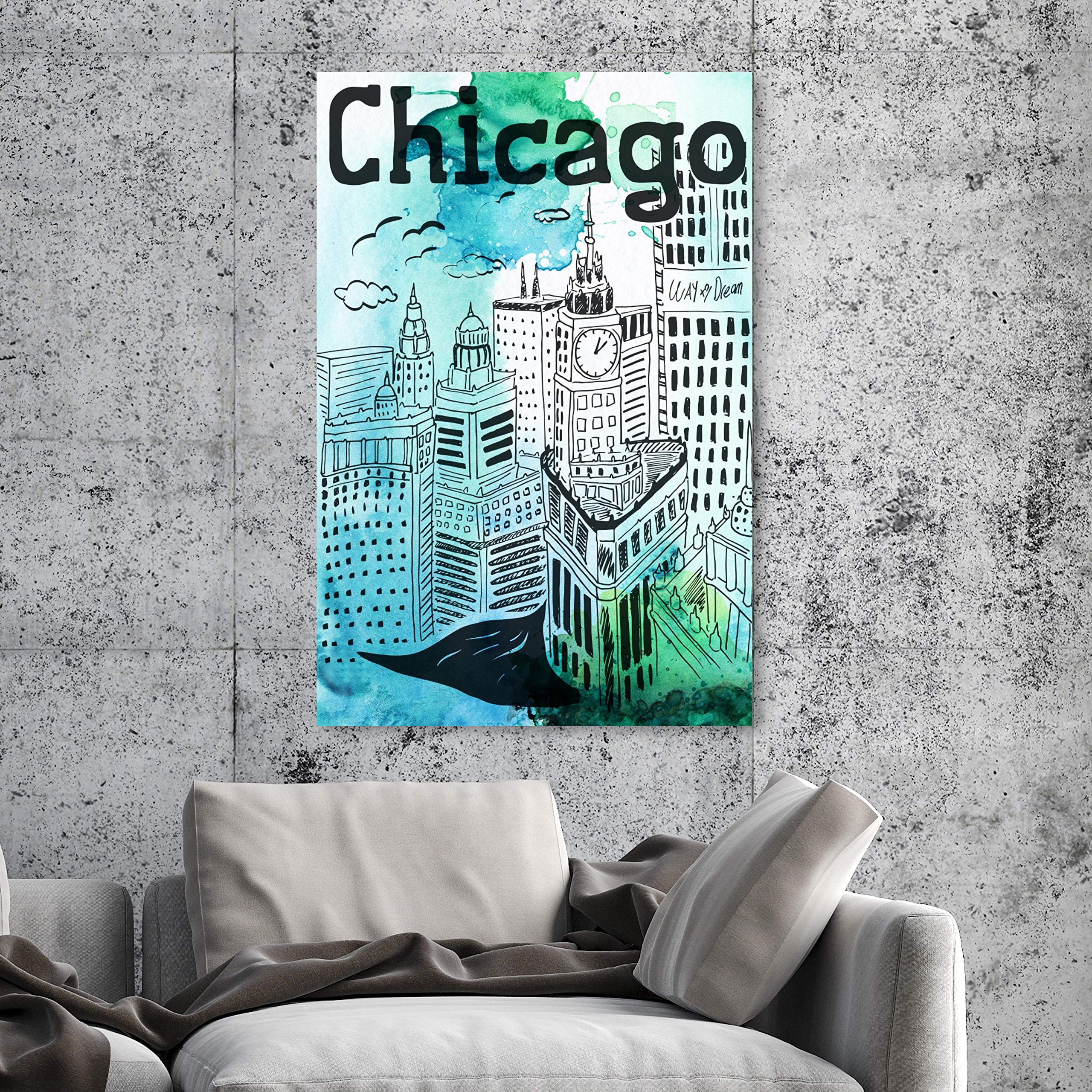 Oliver Gal Artist Co. Chicago Skyline Wall Art Canvas Print - 24x36 Inch Blue & White Modern Home Decor - Perfect for Living Room, Bedroom & Office