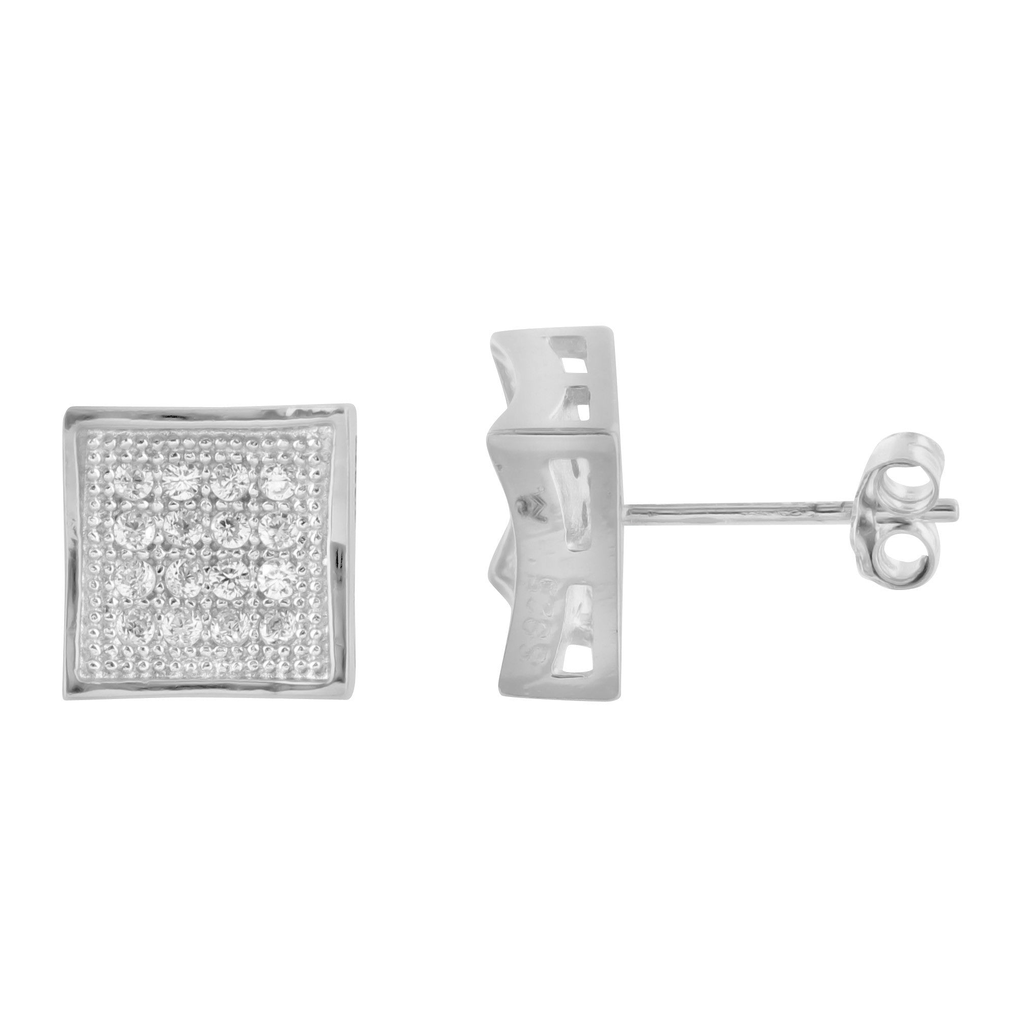 925 Sterling Silver Concave Lab Diamond Earrings for Women - White Gold Finish Hypoallergenic Studs - Perfect for Weddings, Parties & Everyday Elegance